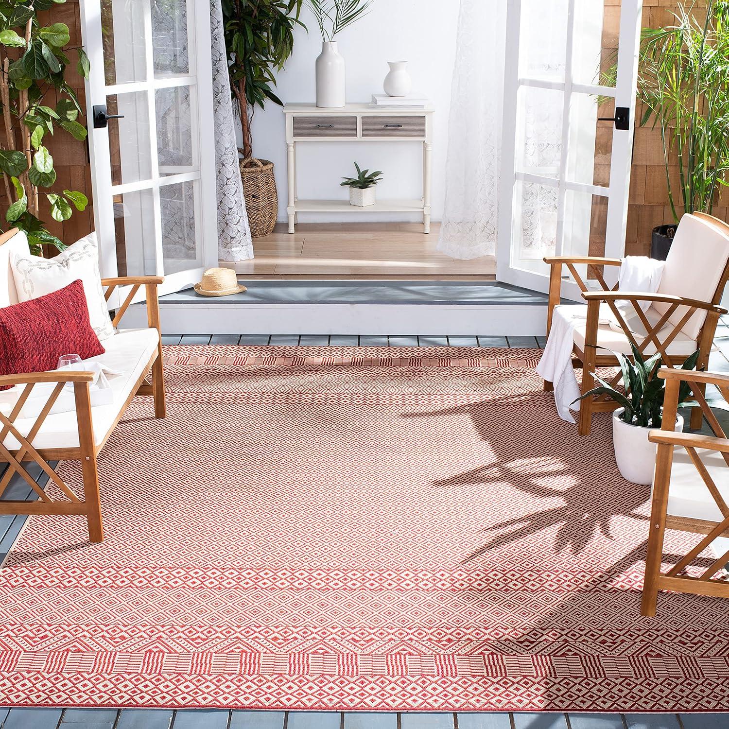 image:imageSAFAVIEH Washable Rug Outdoor Courtyard Collection 8 x 10 Beige amp Red NonShedding amp Easy Cleaning Ideal for Patio Backyard Mudroom DIning Space CY623523812BeigeRed