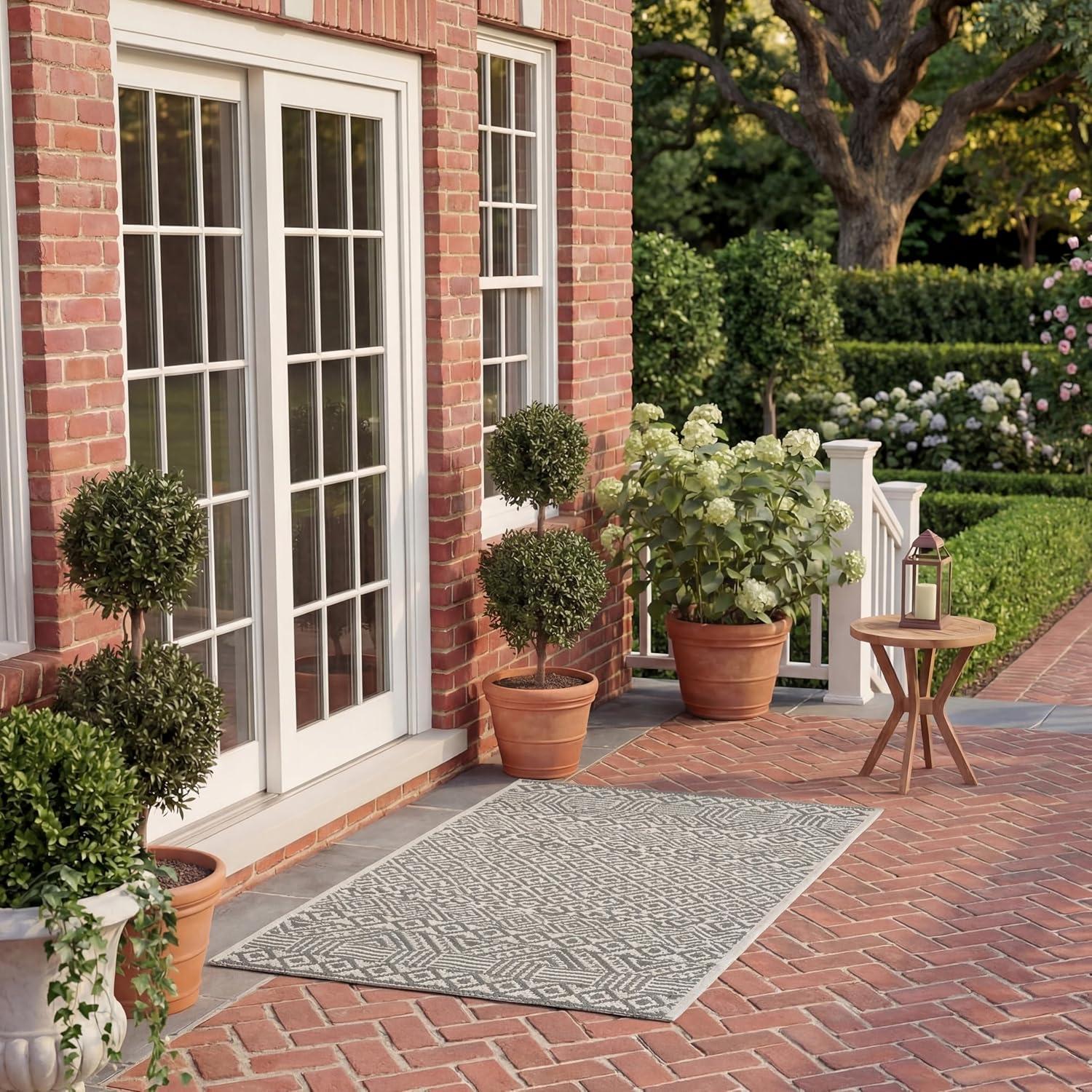 image:imageSAFAVIEH Washable Rug Outdoor Courtyard Collection 8 x 10 Beige amp Red NonShedding amp Easy Cleaning Ideal for Patio Backyard Mudroom DIning Space CY623523812BrownGrey