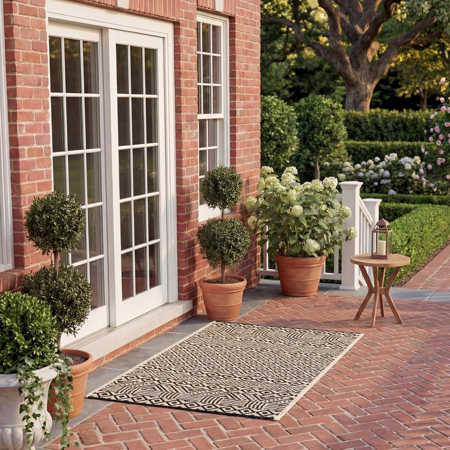 image:imageSAFAVIEH Washable Rug Outdoor Courtyard Collection 8 x 10 Beige amp Red NonShedding amp Easy Cleaning Ideal for Patio Backyard Mudroom DIning Space CY623523812BeigeBlack