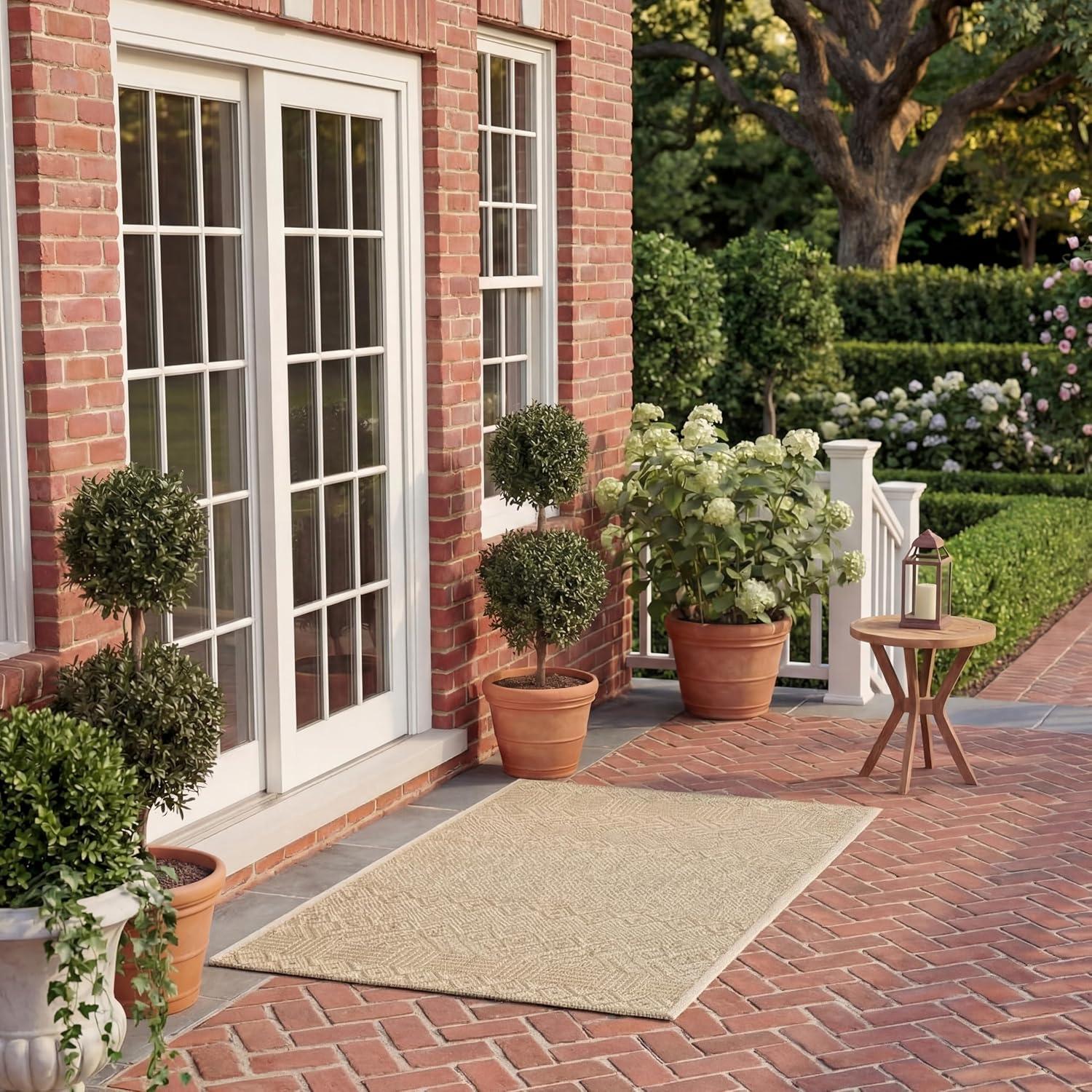 image:imageSAFAVIEH Washable Rug Outdoor Courtyard Collection 8 x 10 Beige amp Red NonShedding amp Easy Cleaning Ideal for Patio Backyard Mudroom DIning Space CY623523812BeigeGreen