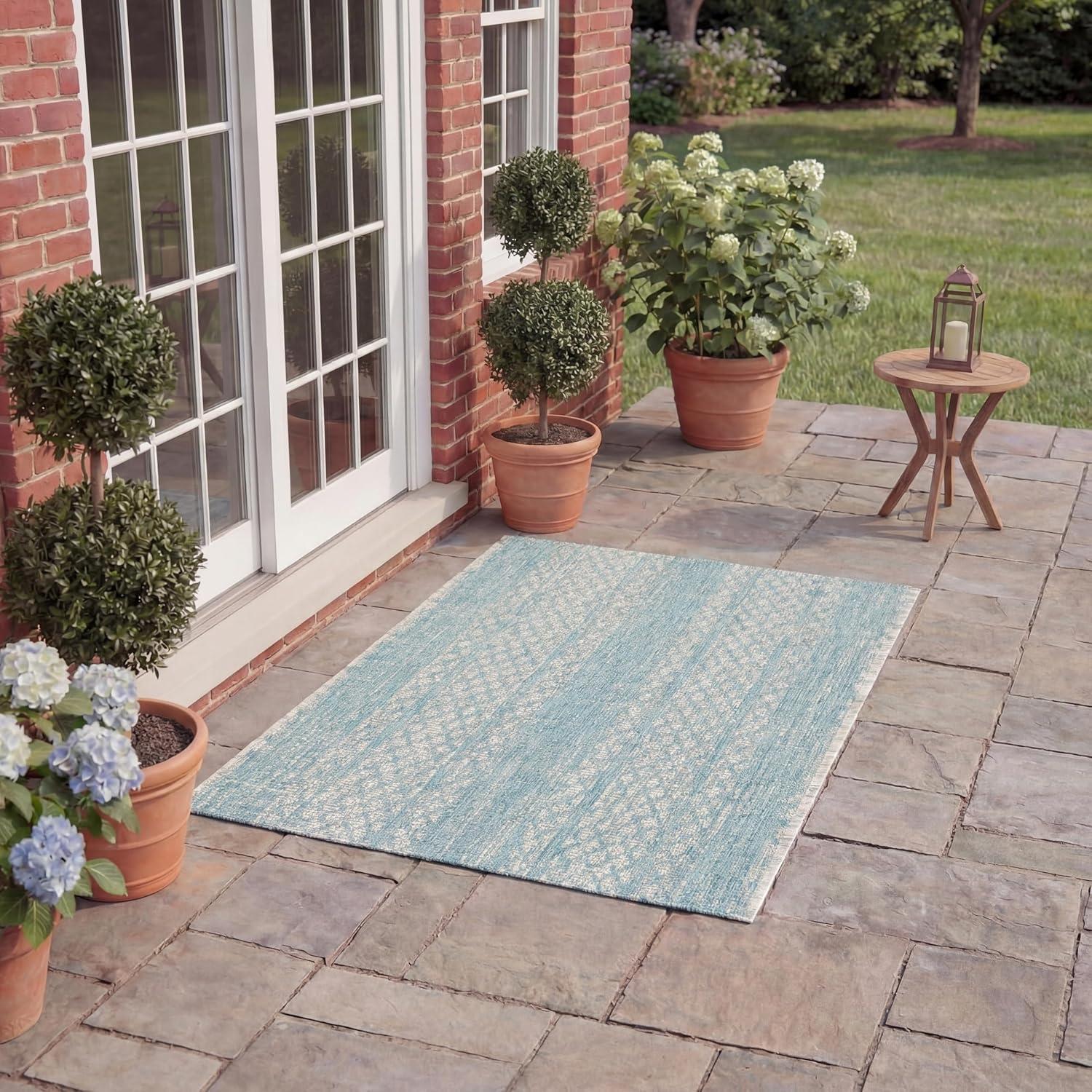 image:imageSAFAVIEH Washable Rug Outdoor Courtyard Collection 8 x 11 Light Grey amp Blue NonShedding amp Easy Cleaning Ideal for Patio Backyard Mudroom CY873636812Light GreyAqua