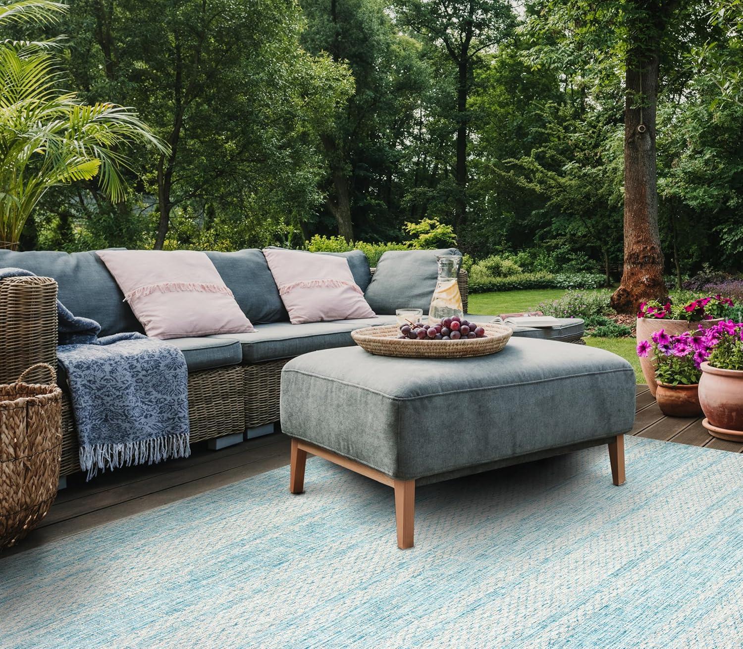 image:imageSAFAVIEH Washable Rug Outdoor Courtyard Collection 8 x 11 Light Grey amp Blue NonShedding amp Easy Cleaning Ideal for Patio Backyard Mudroom CY873636812Light GreyAqua