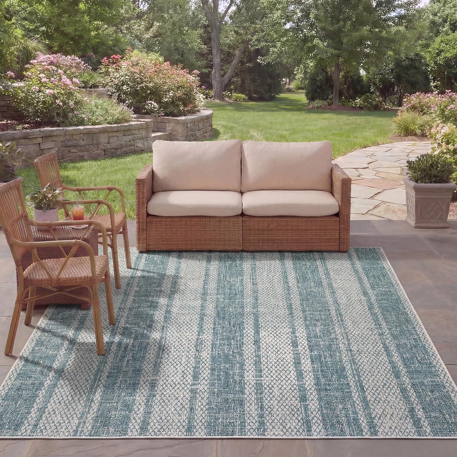 image:imageSAFAVIEH Washable Rug Outdoor Courtyard Collection 8 x 11 Light Grey amp Blue NonShedding amp Easy Cleaning Ideal for Patio Backyard Mudroom CY873636812Light GreyTeal