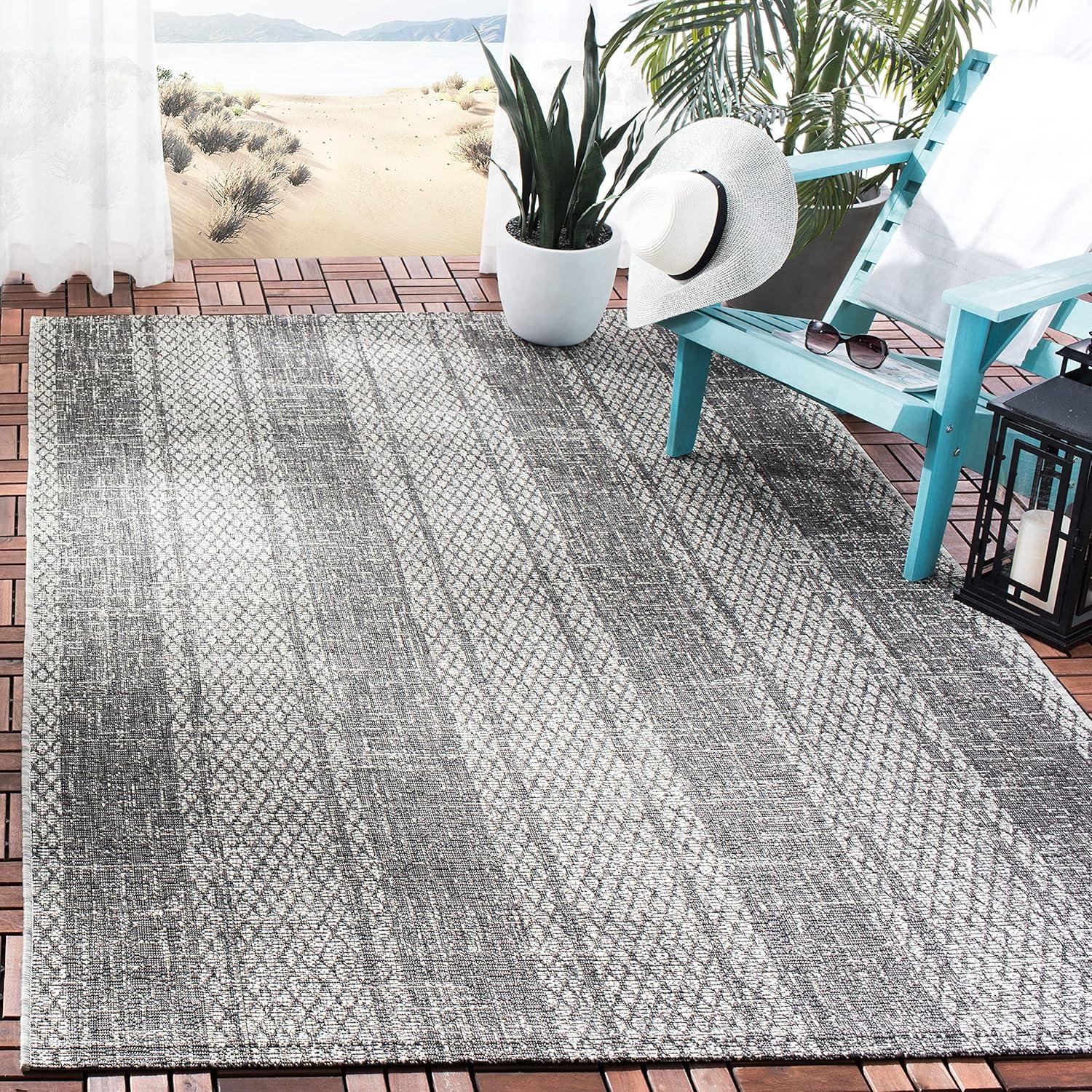 image:imageSAFAVIEH Washable Rug Outdoor Courtyard Collection 8 x 11 Light Grey amp Blue NonShedding amp Easy Cleaning Ideal for Patio Backyard Mudroom CY873636812Light GreyBlack