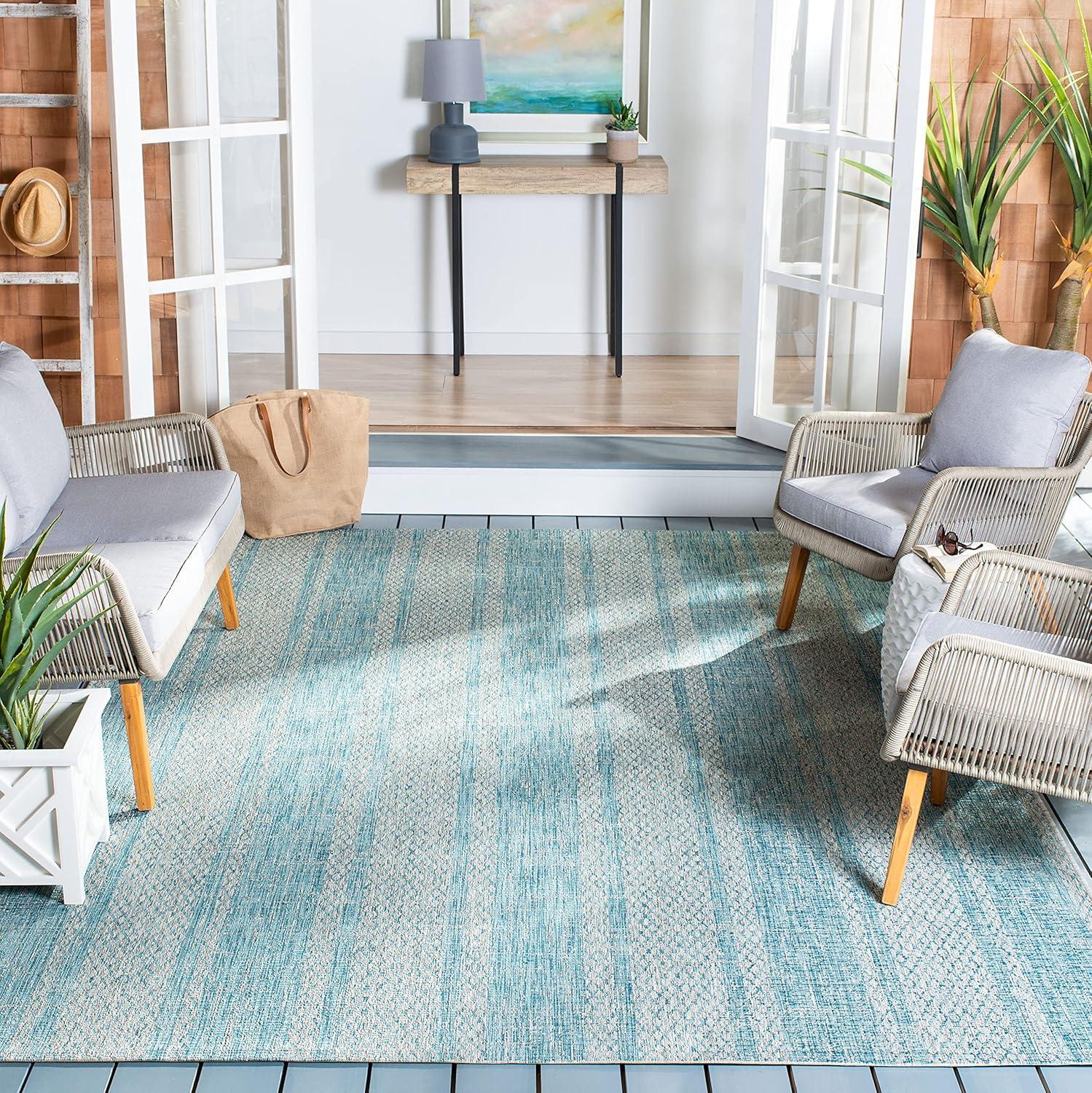 image:imageSAFAVIEH Washable Rug Outdoor Courtyard Collection 8 x 11 Light Grey amp Blue NonShedding amp Easy Cleaning Ideal for Patio Backyard Mudroom CY873636812Light GreyAqua