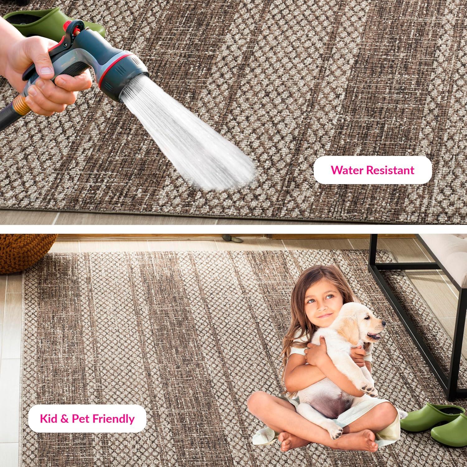 image:imageSAFAVIEH Washable Rug Outdoor Courtyard Collection 8 x 11 Light Grey amp Blue NonShedding amp Easy Cleaning Ideal for Patio Backyard Mudroom CY873636812Light BeigeLight Brown
