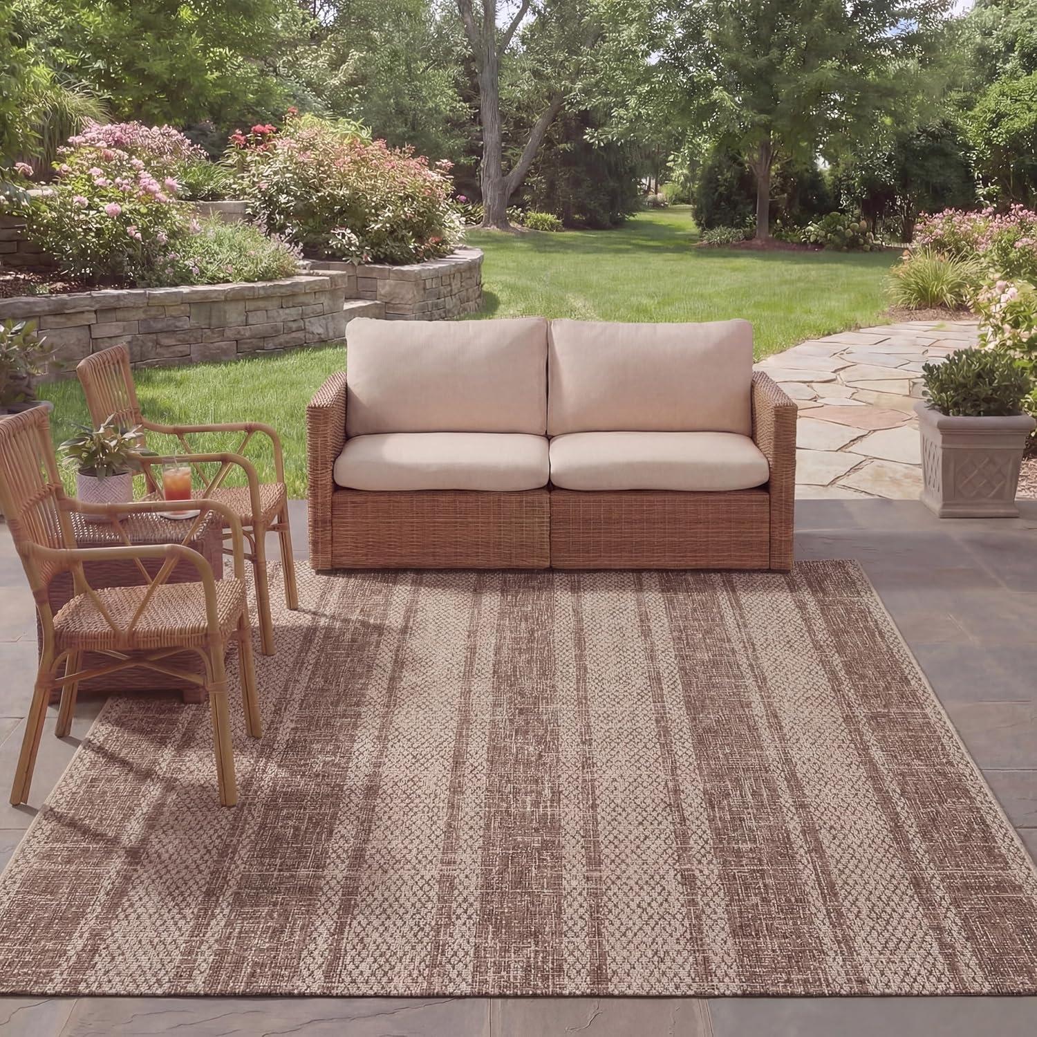 image:imageSAFAVIEH Washable Rug Outdoor Courtyard Collection 8 x 11 Light Grey amp Blue NonShedding amp Easy Cleaning Ideal for Patio Backyard Mudroom CY873636812Light BeigeLight Brown