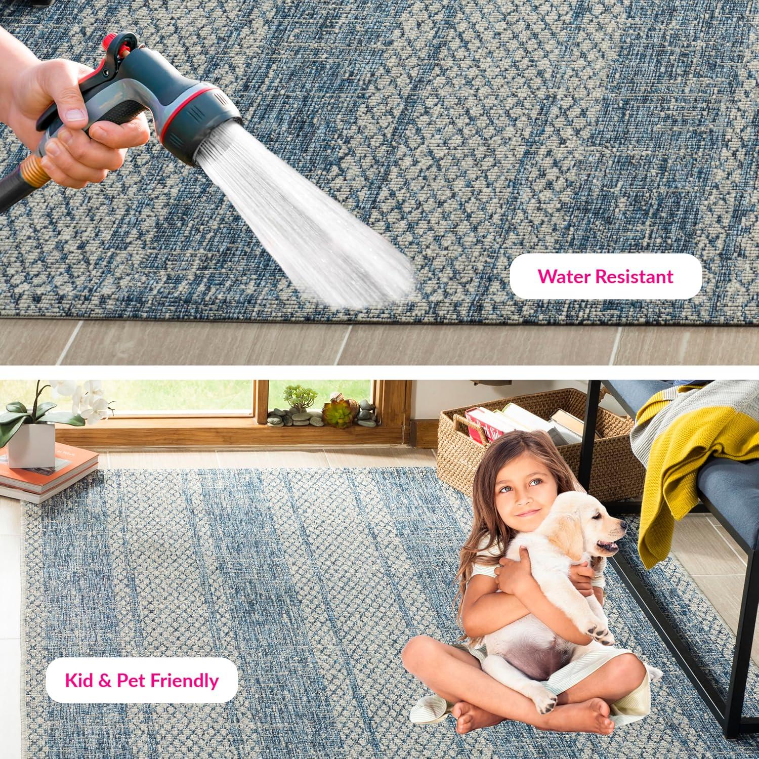 image:imageSAFAVIEH Washable Rug Outdoor Courtyard Collection 8 x 11 Light Grey amp Blue NonShedding amp Easy Cleaning Ideal for Patio Backyard Mudroom CY873636812Light Grey Blue