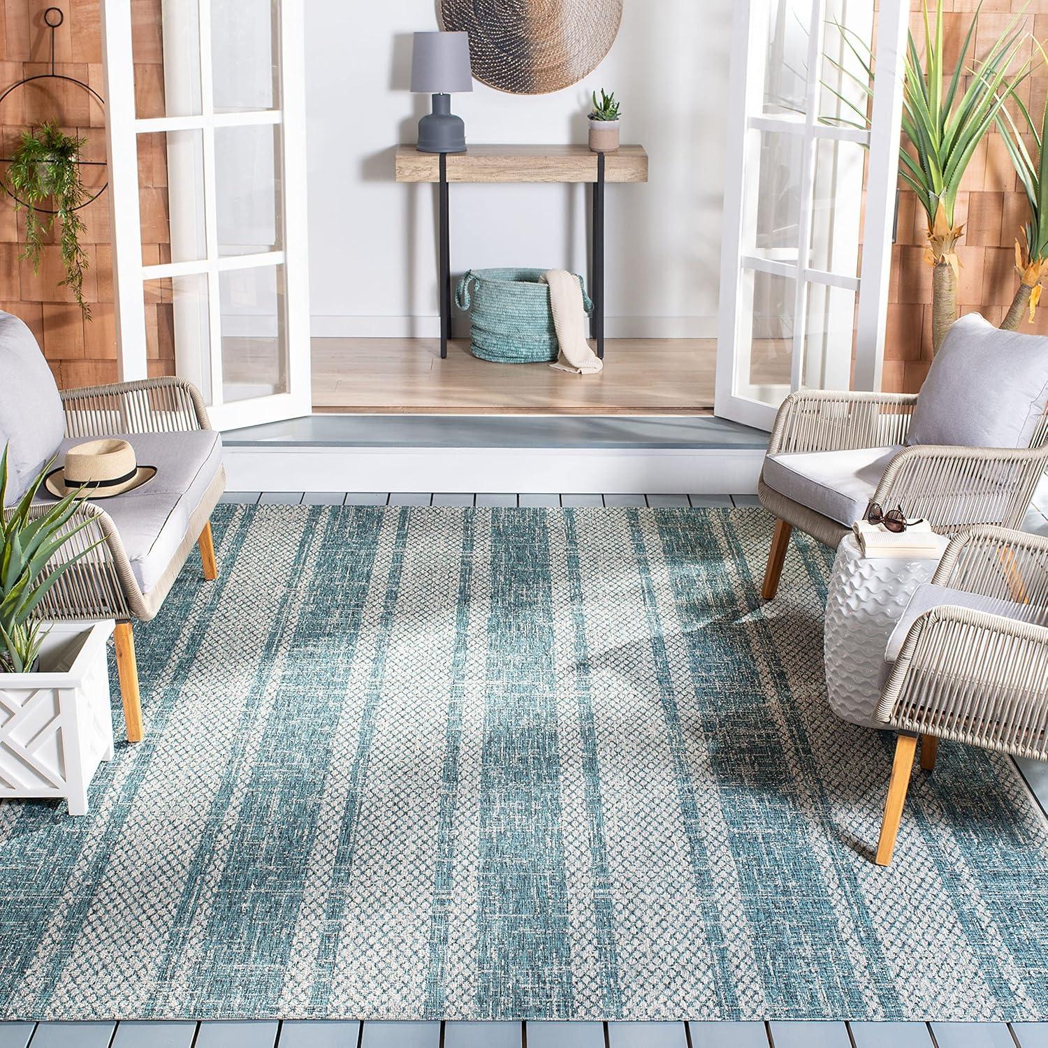 image:imageSAFAVIEH Washable Rug Outdoor Courtyard Collection 8 x 11 Light Grey amp Blue NonShedding amp Easy Cleaning Ideal for Patio Backyard Mudroom CY873636812Light GreyTeal