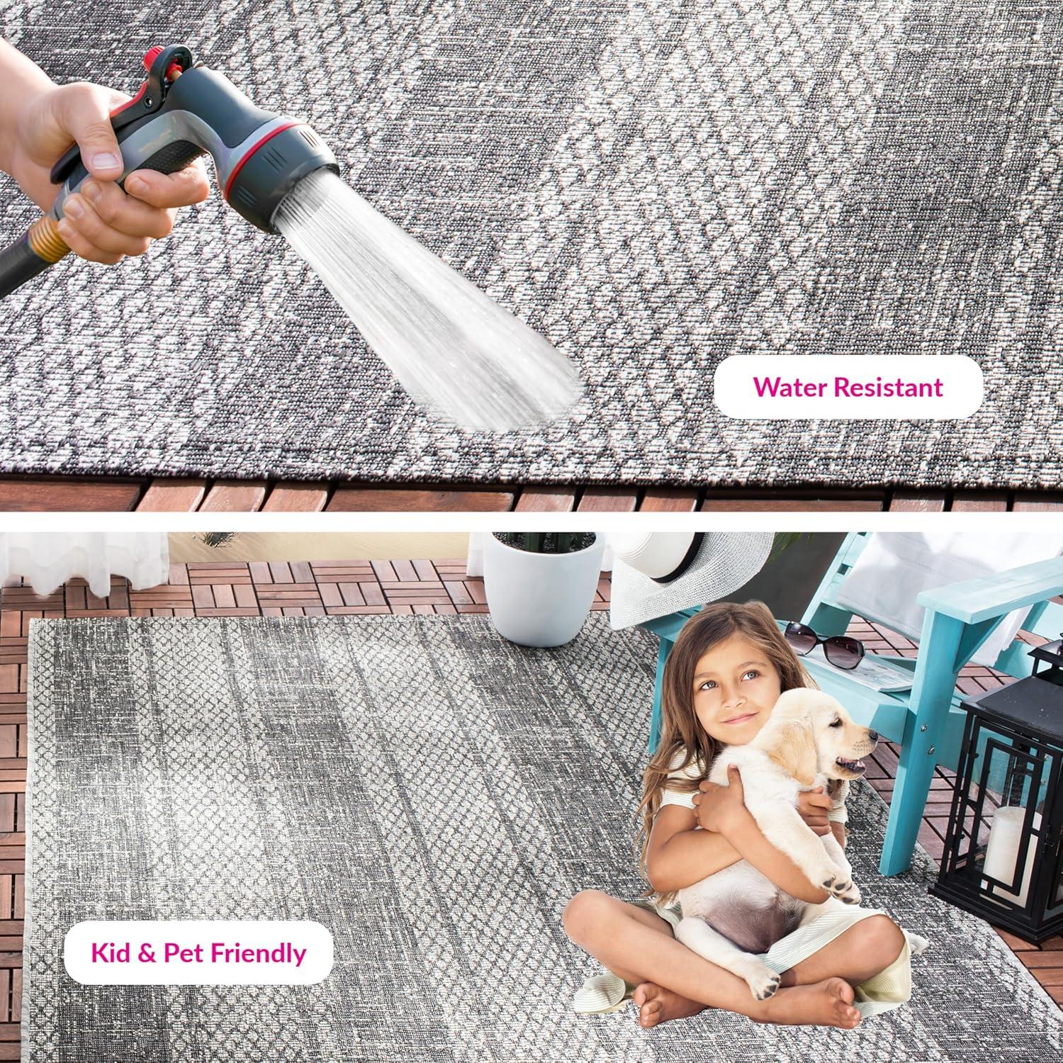 image:imageSAFAVIEH Washable Rug Outdoor Courtyard Collection 8 x 11 Light Grey amp Blue NonShedding amp Easy Cleaning Ideal for Patio Backyard Mudroom CY873636812Light GreyBlack