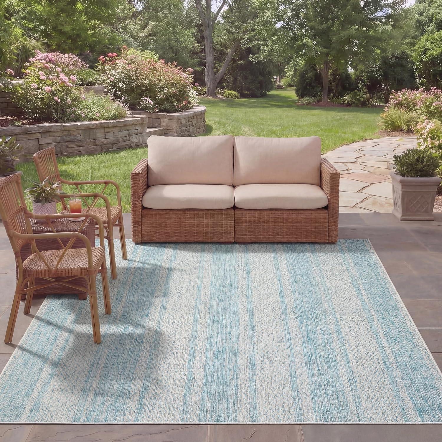 image:imageSAFAVIEH Washable Rug Outdoor Courtyard Collection 8 x 11 Light Grey amp Blue NonShedding amp Easy Cleaning Ideal for Patio Backyard Mudroom CY873636812Light GreyAqua