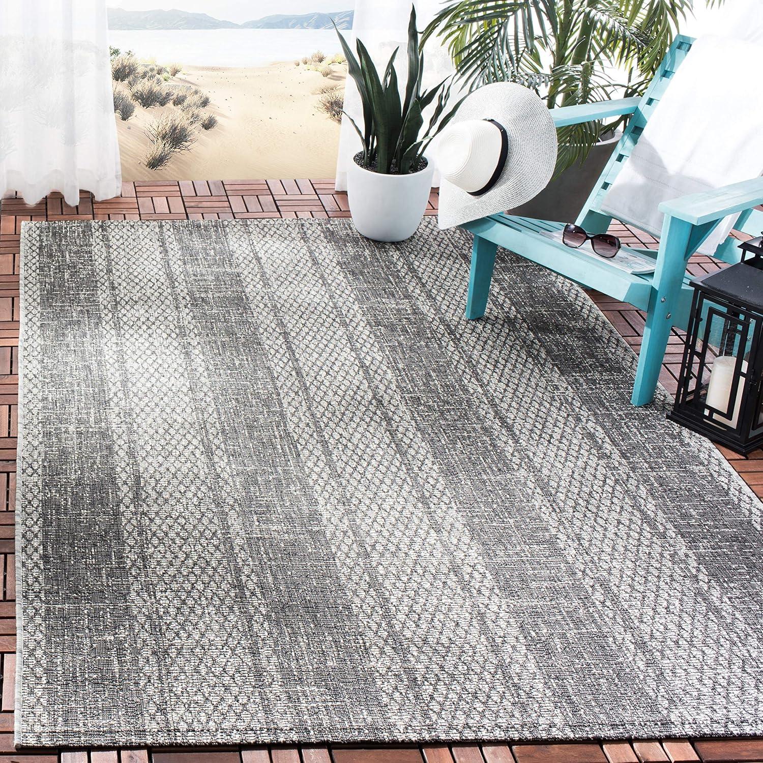 image:imageSAFAVIEH Washable Rug Outdoor Courtyard Collection 8 x 11 Light Grey amp Blue NonShedding amp Easy Cleaning Ideal for Patio Backyard Mudroom CY873636812Light GreyBlack