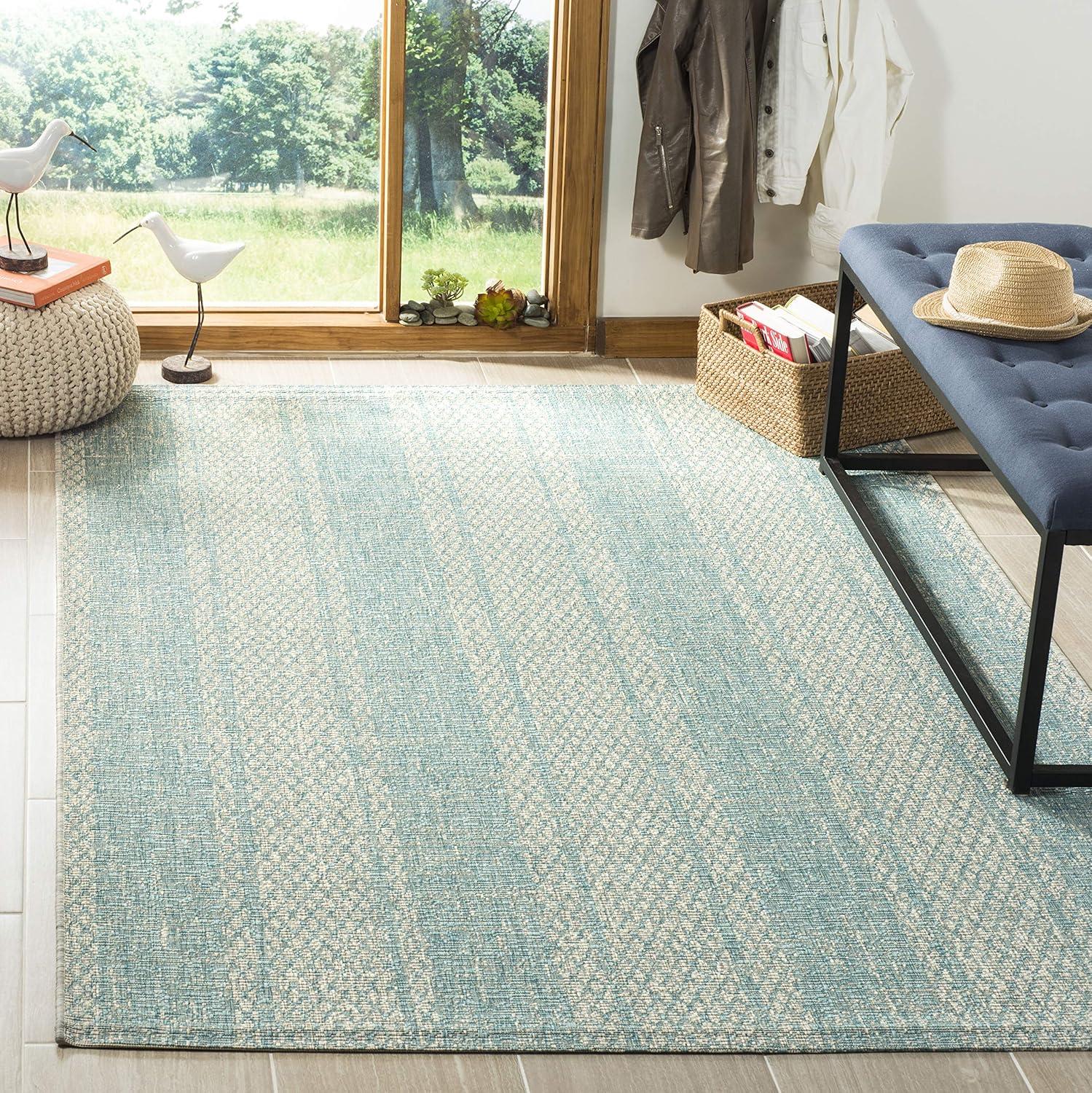 image:imageSAFAVIEH Washable Rug Outdoor Courtyard Collection 8 x 11 Light Grey amp Blue NonShedding amp Easy Cleaning Ideal for Patio Backyard Mudroom CY873636812Light GreyAqua