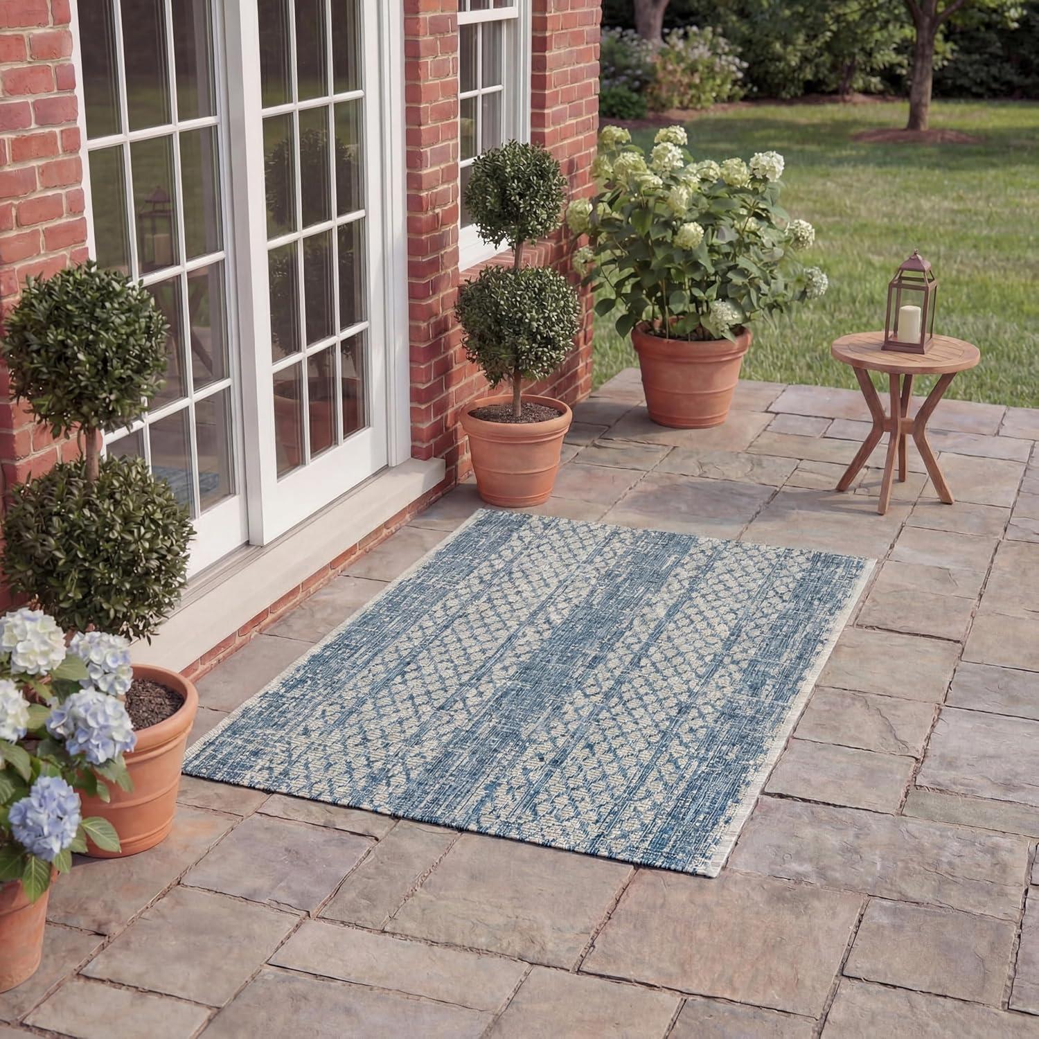image:imageSAFAVIEH Washable Rug Outdoor Courtyard Collection 8 x 11 Light Grey amp Blue NonShedding amp Easy Cleaning Ideal for Patio Backyard Mudroom CY873636812Light Grey Blue