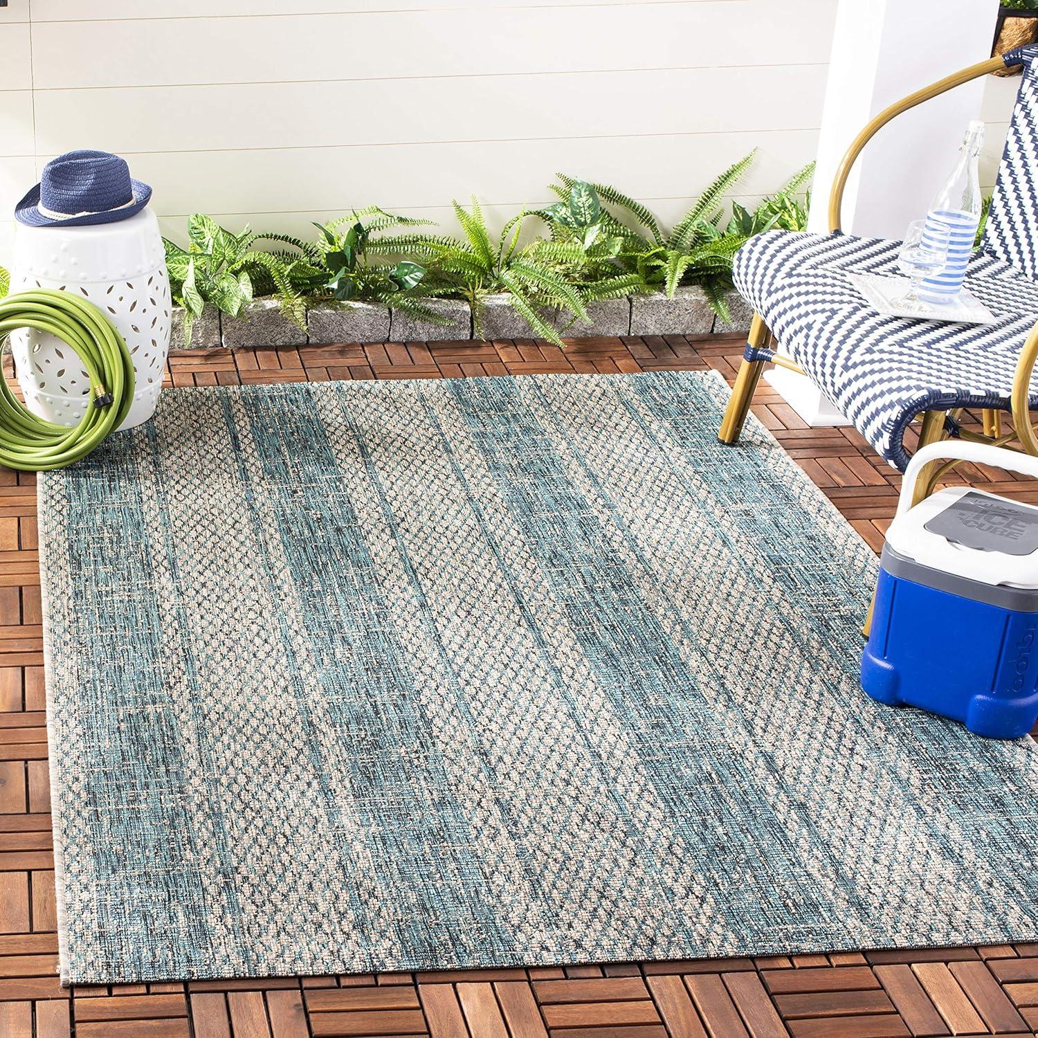 image:imageSAFAVIEH Washable Rug Outdoor Courtyard Collection 8 x 11 Light Grey amp Blue NonShedding amp Easy Cleaning Ideal for Patio Backyard Mudroom CY873636812Light GreyTeal