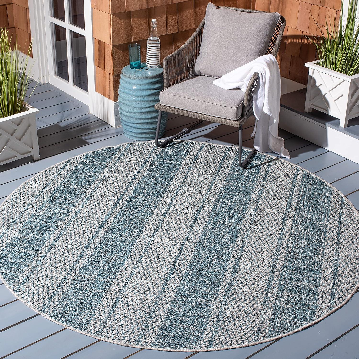 image:imageSAFAVIEH Washable Rug Outdoor Courtyard Collection 8 x 11 Light Grey amp Blue NonShedding amp Easy Cleaning Ideal for Patio Backyard Mudroom CY873636812Light GreyTeal