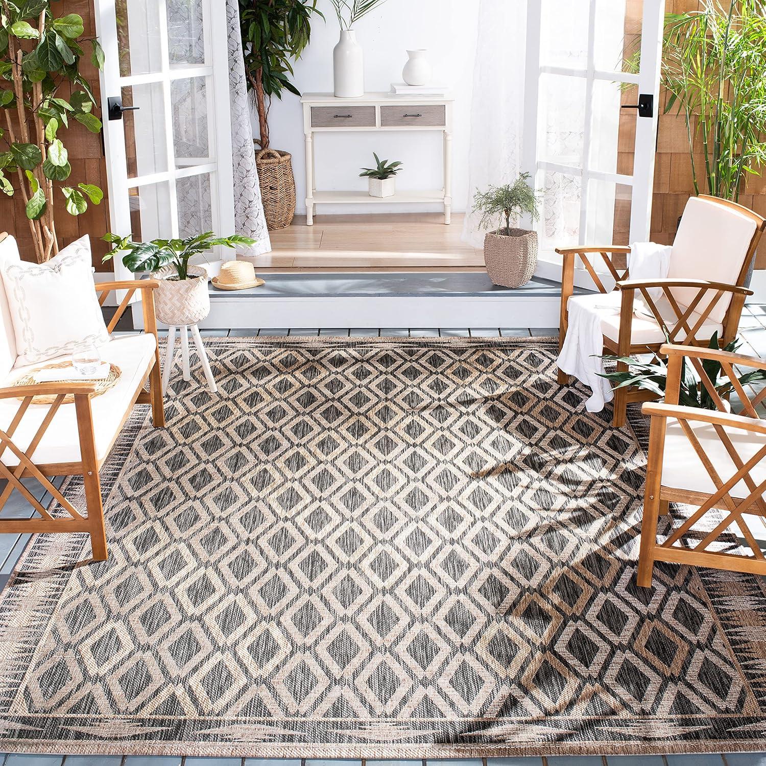 image:imageSAFAVIEH Washable Rug Outdoor Courtyard Collection 9 x 12 Navy amp Grey NonShedding amp Easy Cleaning Ideal for Patio Backyard Mudroom CY853136821BlackNatural