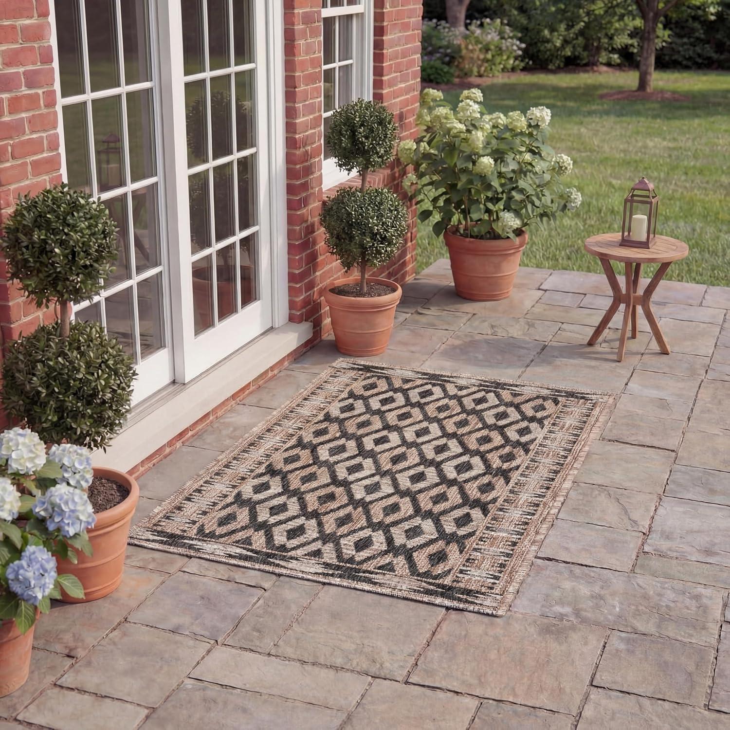 image:imageSAFAVIEH Washable Rug Outdoor Courtyard Collection 9 x 12 Navy amp Grey NonShedding amp Easy Cleaning Ideal for Patio Backyard Mudroom CY853136821BlackNatural