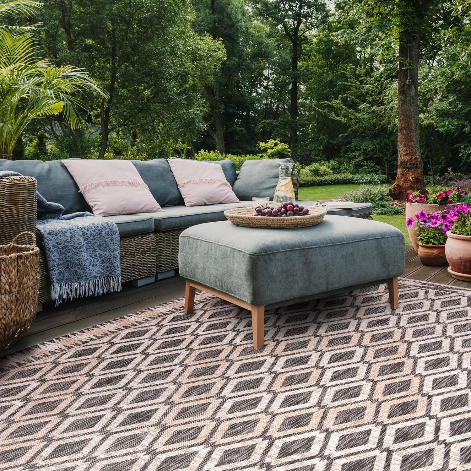 image:imageSAFAVIEH Washable Rug Outdoor Courtyard Collection 9 x 12 Navy amp Grey NonShedding amp Easy Cleaning Ideal for Patio Backyard Mudroom CY853136821BlackNatural