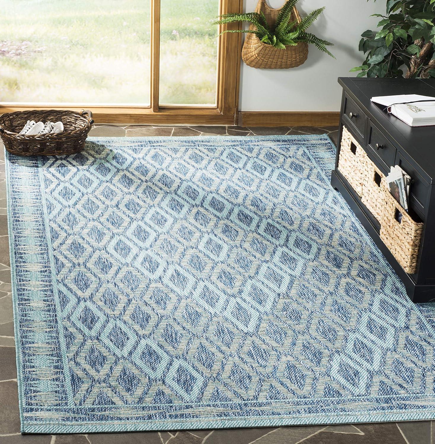 image:imageSAFAVIEH Washable Rug Outdoor Courtyard Collection 9 x 12 Navy amp Grey NonShedding amp Easy Cleaning Ideal for Patio Backyard Mudroom CY853136821NavyAqua