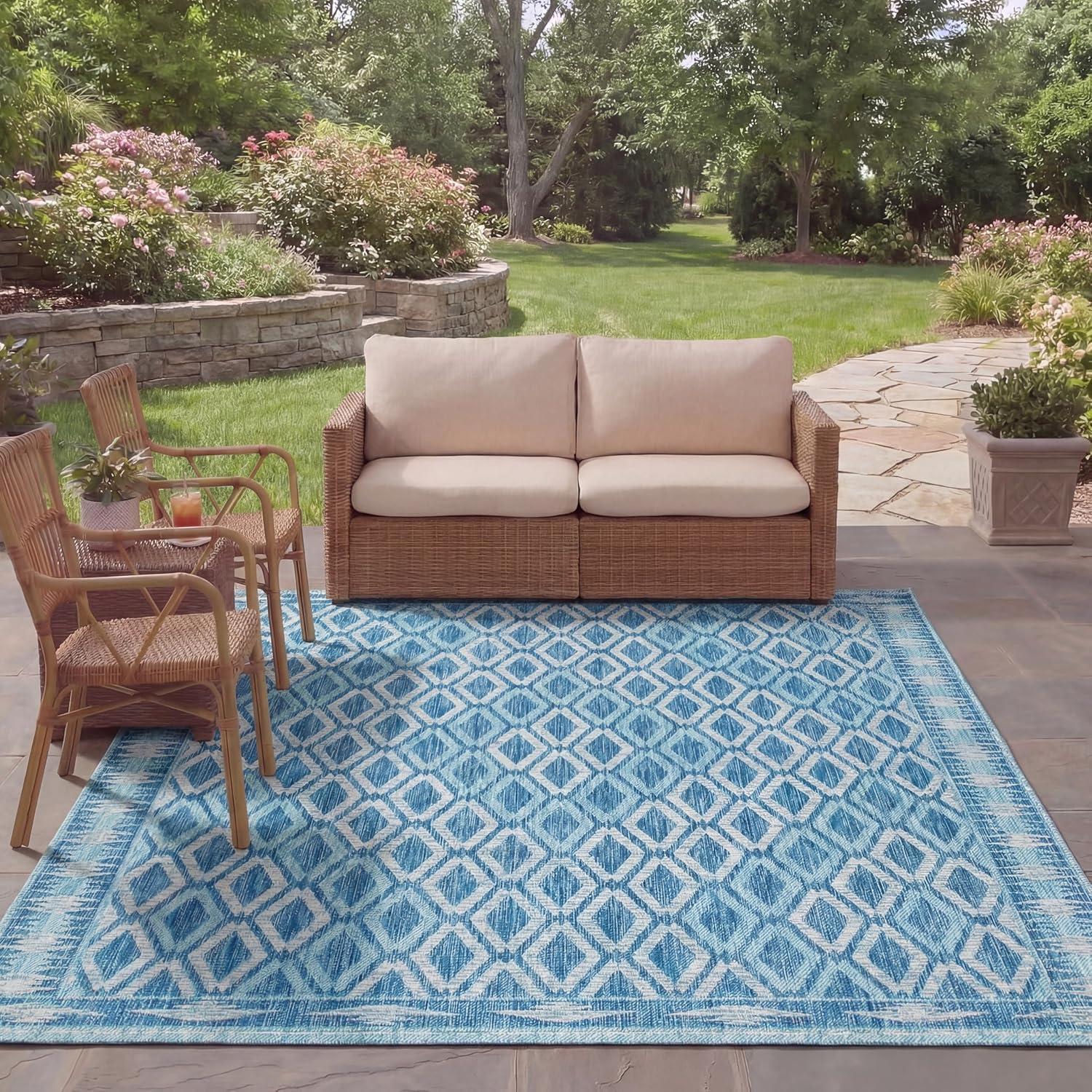 image:imageSAFAVIEH Washable Rug Outdoor Courtyard Collection 9 x 12 Navy amp Grey NonShedding amp Easy Cleaning Ideal for Patio Backyard Mudroom CY853136821NavyAqua