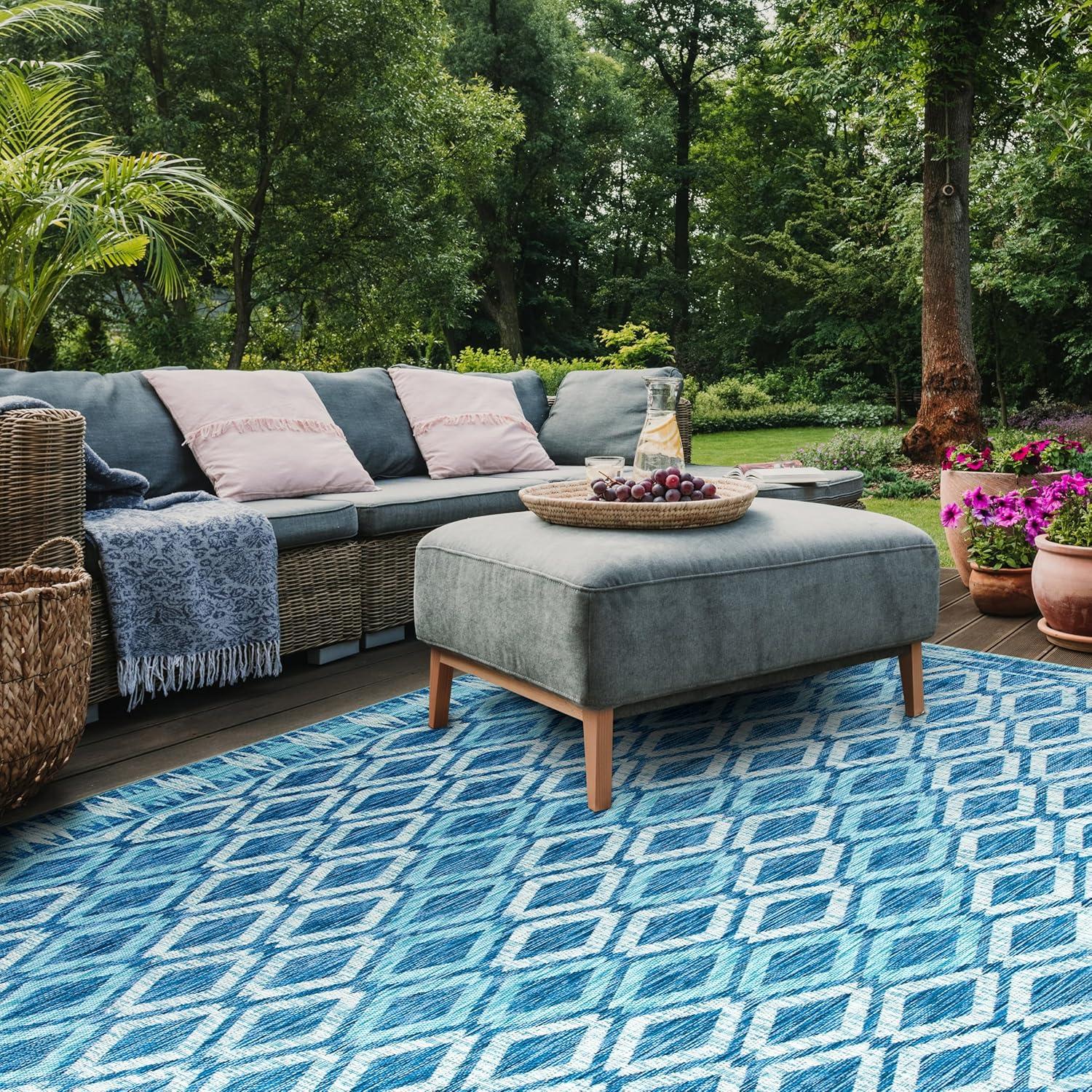 image:imageSAFAVIEH Washable Rug Outdoor Courtyard Collection 9 x 12 Navy amp Grey NonShedding amp Easy Cleaning Ideal for Patio Backyard Mudroom CY853136821NavyAqua