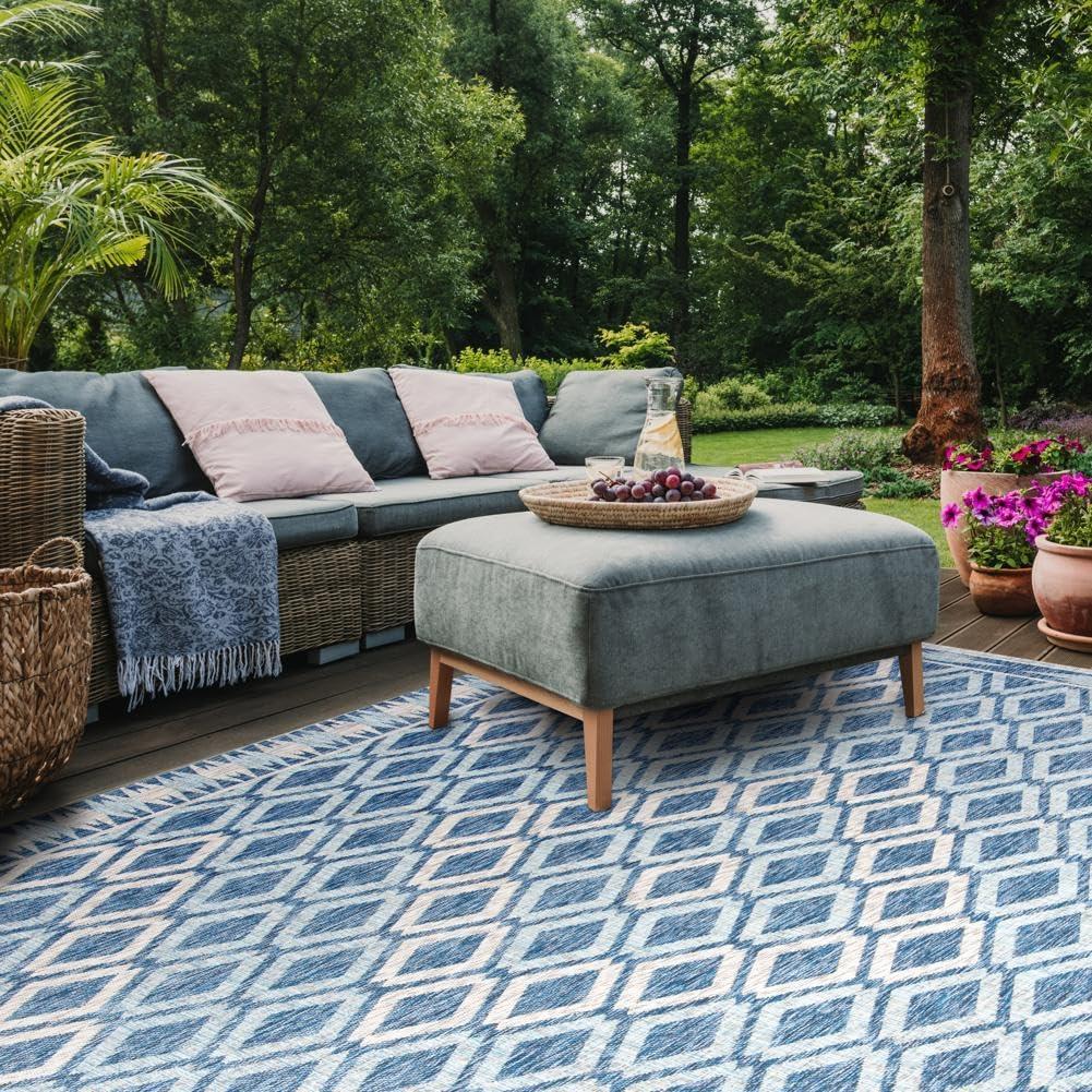image:imageSAFAVIEH Washable Rug Outdoor Courtyard Collection 9 x 12 Navy amp Grey NonShedding amp Easy Cleaning Ideal for Patio Backyard Mudroom CY853136821NavyGrey