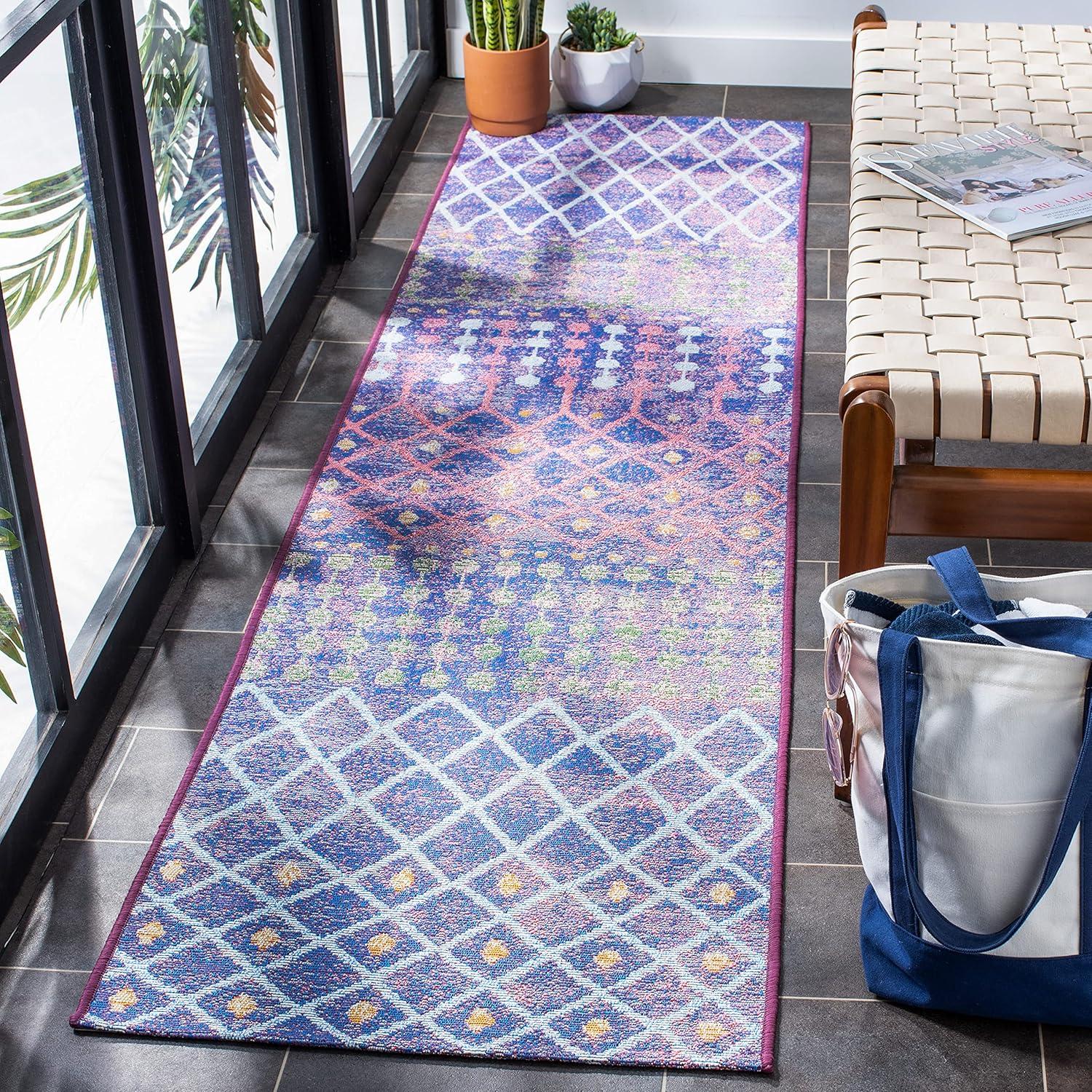 image:imageSAFAVIEH Washable Rug Outdoor Summer Collection 53 x 76 Blue amp Light Blue NonShedding amp Easy to Clean Ideal for Patio Backyard Mudroom SMR452MBlueLight Blue