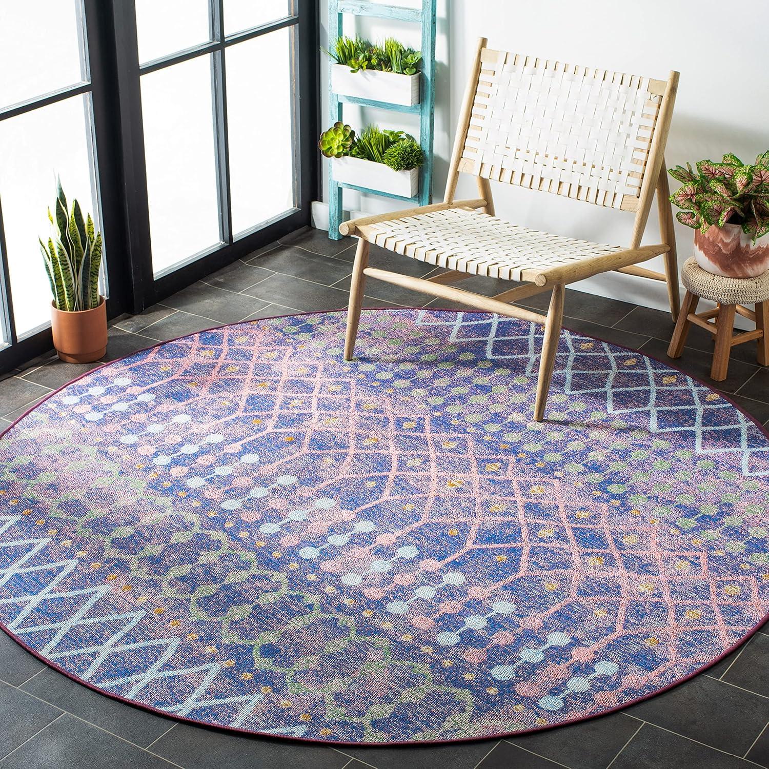 image:imageSAFAVIEH Washable Rug Outdoor Summer Collection 53 x 76 Blue amp Light Blue NonShedding amp Easy to Clean Ideal for Patio Backyard Mudroom SMR452MBlueLight Blue