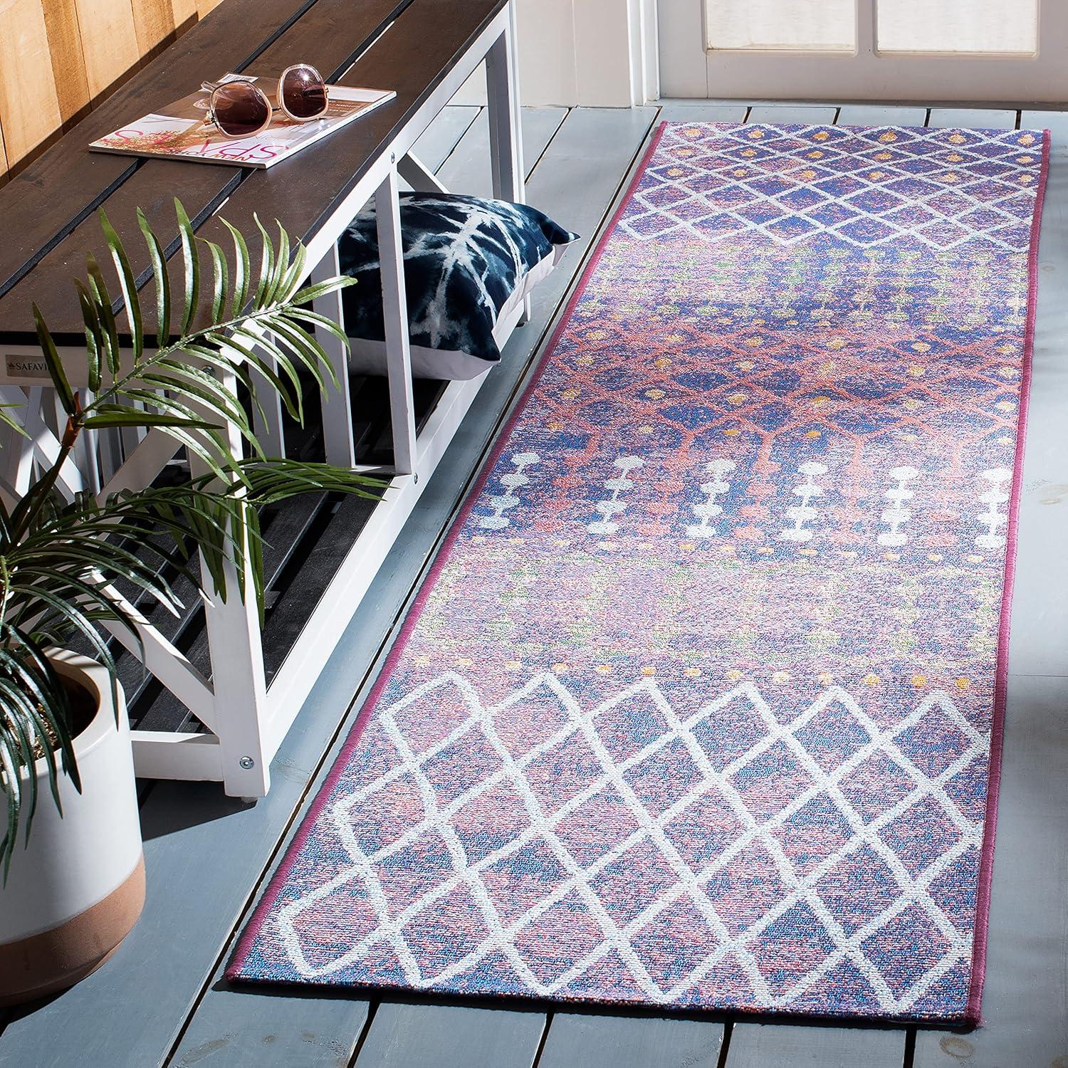 image:imageSAFAVIEH Washable Rug Outdoor Summer Collection 53 x 76 Blue amp Light Blue NonShedding amp Easy to Clean Ideal for Patio Backyard Mudroom SMR452MBlueLight Blue