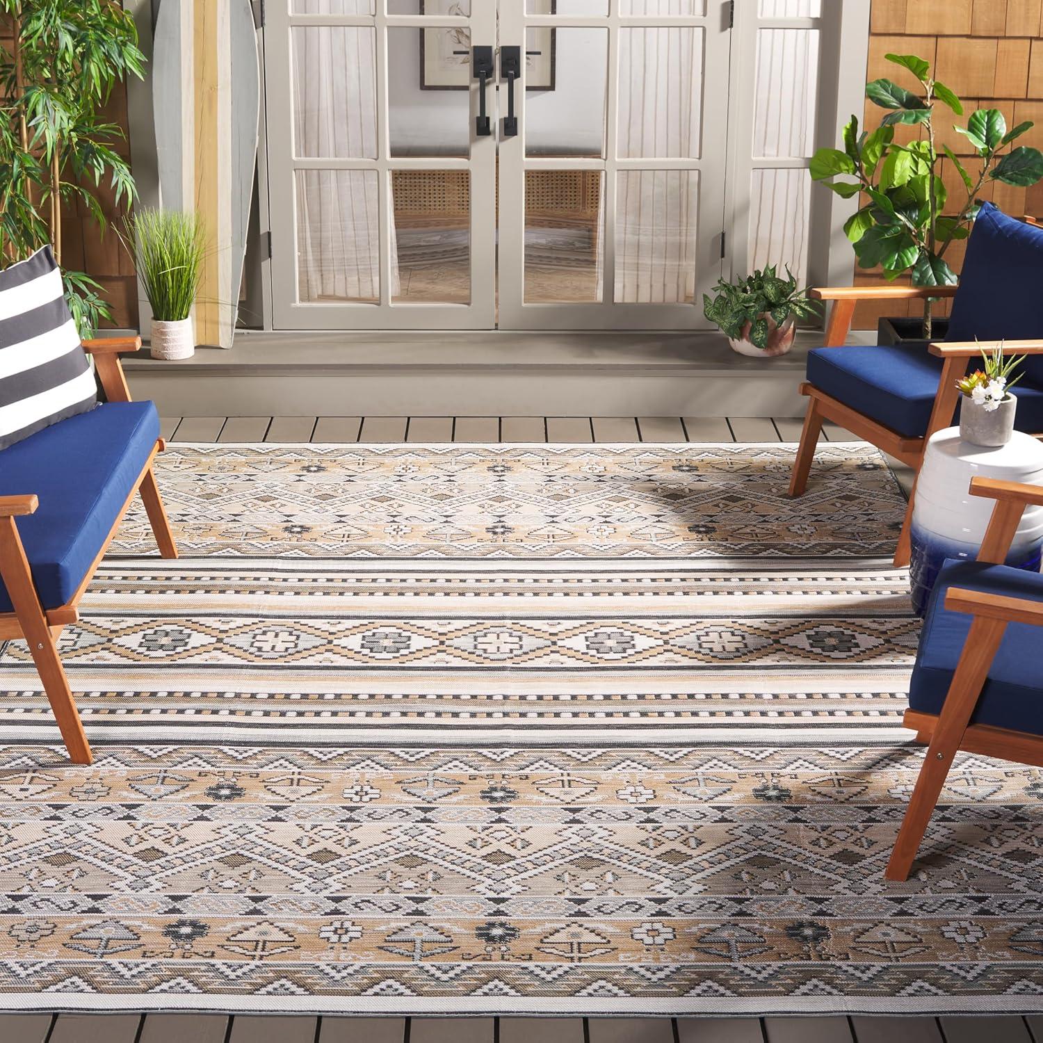 image:imageSAFAVIEH Washable Rug Outdoor Sunrise Collection 8 x 10 Grey amp Beige Black NonShedding amp Easy to Clean Ideal for Patio Backyard Mudroom SUN629FGreyBeige Black