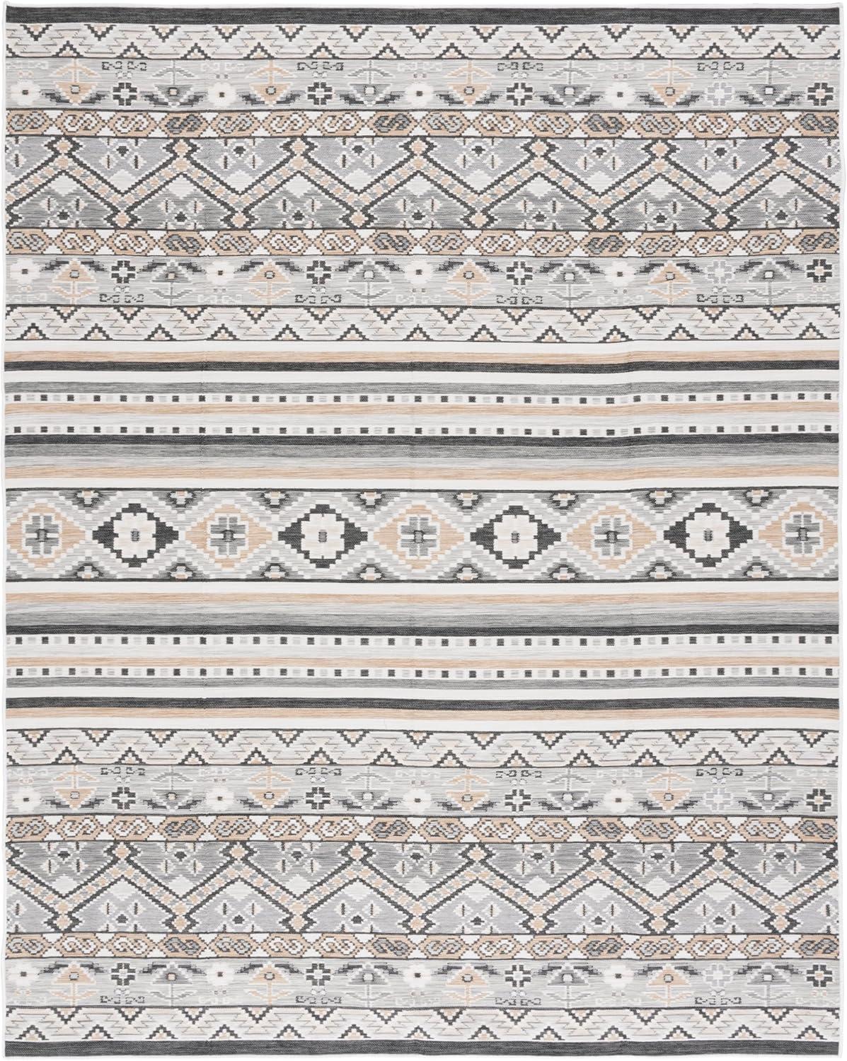 image:imageSAFAVIEH Washable Rug Outdoor Sunrise Collection 8 x 10 Grey amp Beige Black NonShedding amp Easy to Clean Ideal for Patio Backyard Mudroom SUN629FGreyBeige Black