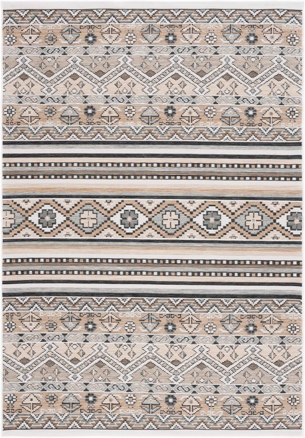 image:imageSAFAVIEH Washable Rug Outdoor Sunrise Collection 8 x 10 Grey amp Beige Black NonShedding amp Easy to Clean Ideal for Patio Backyard Mudroom SUN629FGreyBeige Black