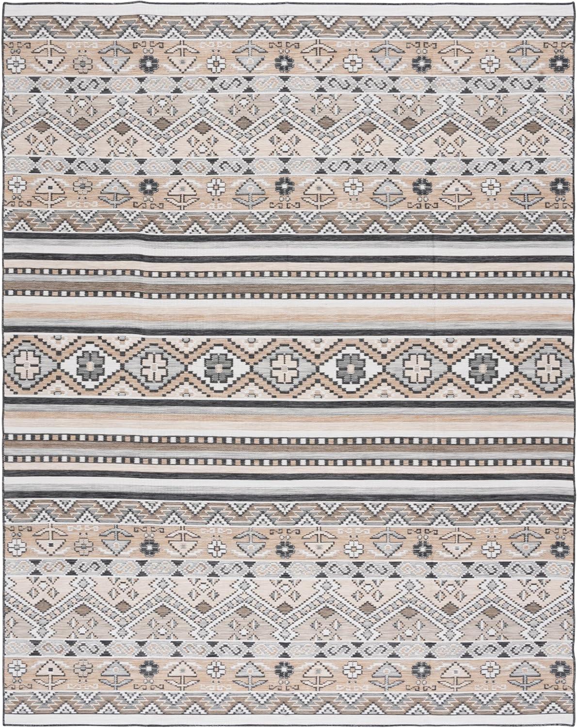 image:imageSAFAVIEH Washable Rug Outdoor Sunrise Collection 8 x 10 Grey amp Beige Black NonShedding amp Easy to Clean Ideal for Patio Backyard Mudroom SUN629FGreyBeige Black