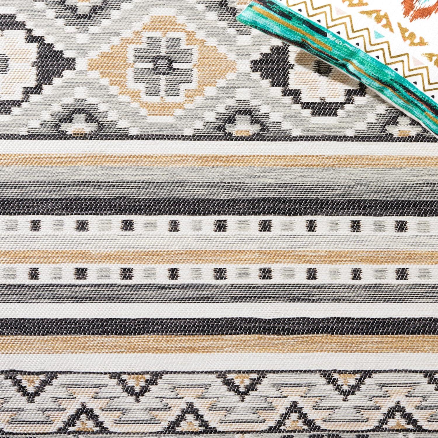 image:imageSAFAVIEH Washable Rug Outdoor Sunrise Collection 8 x 10 Grey amp Beige Black NonShedding amp Easy to Clean Ideal for Patio Backyard Mudroom SUN629FGreyBeige Black