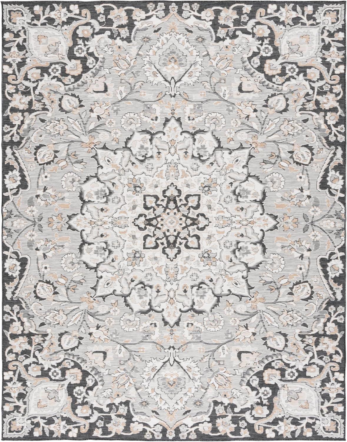 image:imageSAFAVIEH Washable Rug Outdoor Sunrise Collection 8 x 10 Grey amp Beige Black NonShedding amp Easy to Clean Ideal for Patio Backyard Mudroom SUN696FGreyBeige Black