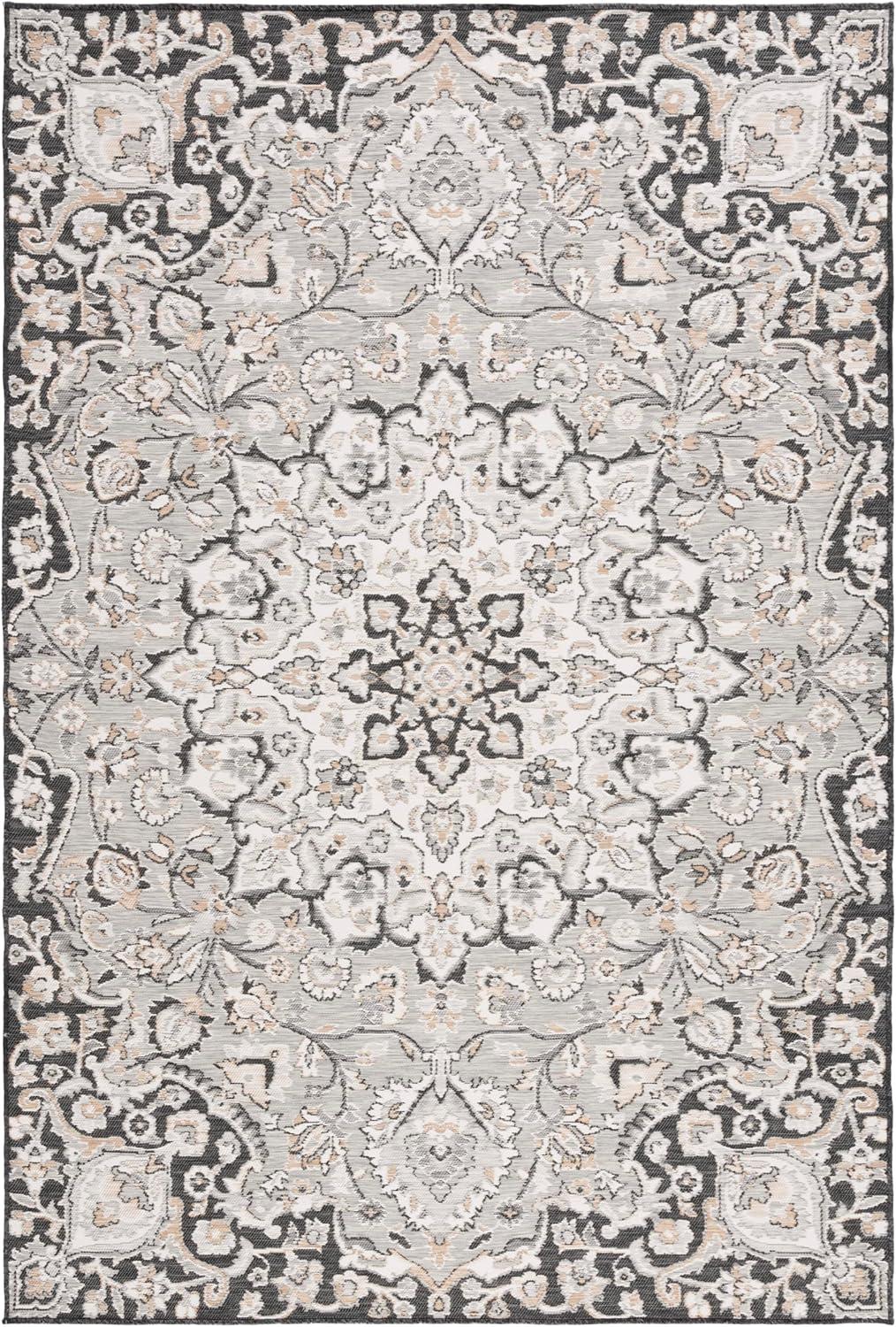 image:imageSAFAVIEH Washable Rug Outdoor Sunrise Collection 8 x 10 Grey amp Beige Black NonShedding amp Easy to Clean Ideal for Patio Backyard Mudroom SUN696FGreyBeige Black