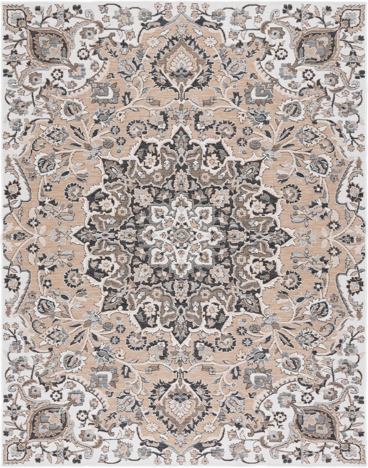 image:imageSAFAVIEH Washable Rug Outdoor Sunrise Collection 8 x 10 Grey amp Beige Black NonShedding amp Easy to Clean Ideal for Patio Backyard Mudroom SUN696FGreyBeige Black