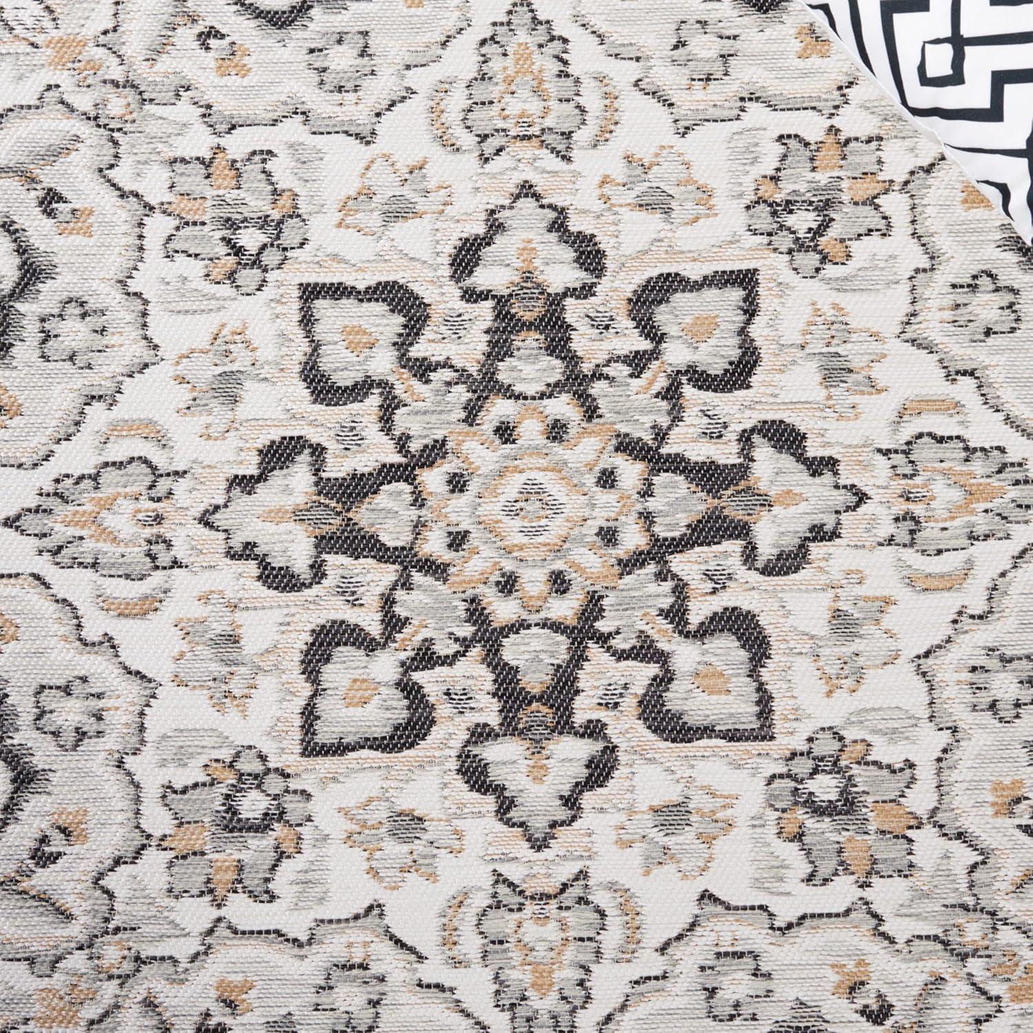 image:imageSAFAVIEH Washable Rug Outdoor Sunrise Collection 8 x 10 Grey amp Beige Black NonShedding amp Easy to Clean Ideal for Patio Backyard Mudroom SUN696FGreyBeige Black