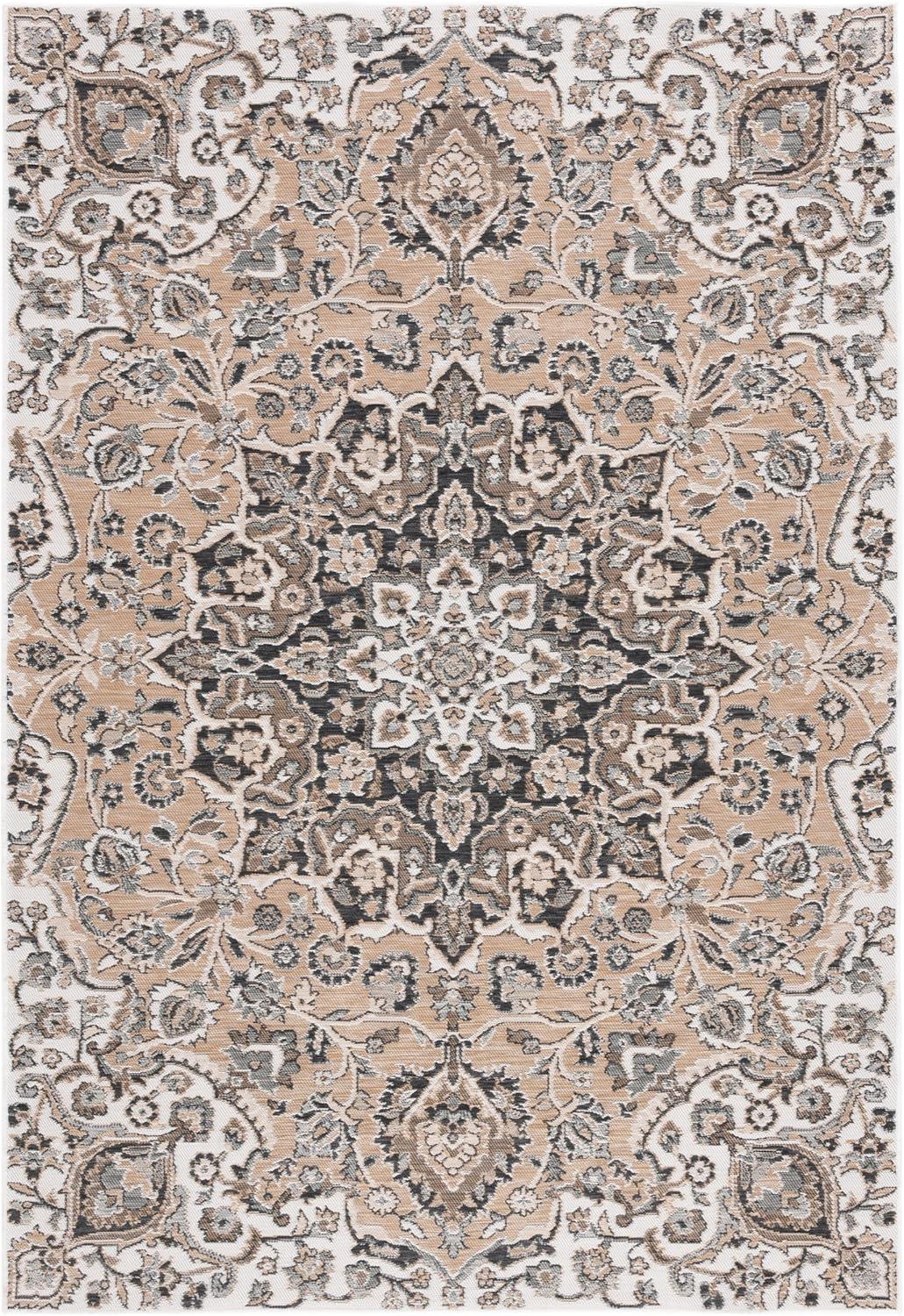 image:imageSAFAVIEH Washable Rug Outdoor Sunrise Collection 8 x 10 Grey amp Beige Black NonShedding amp Easy to Clean Ideal for Patio Backyard Mudroom SUN696FGreyBeige Black