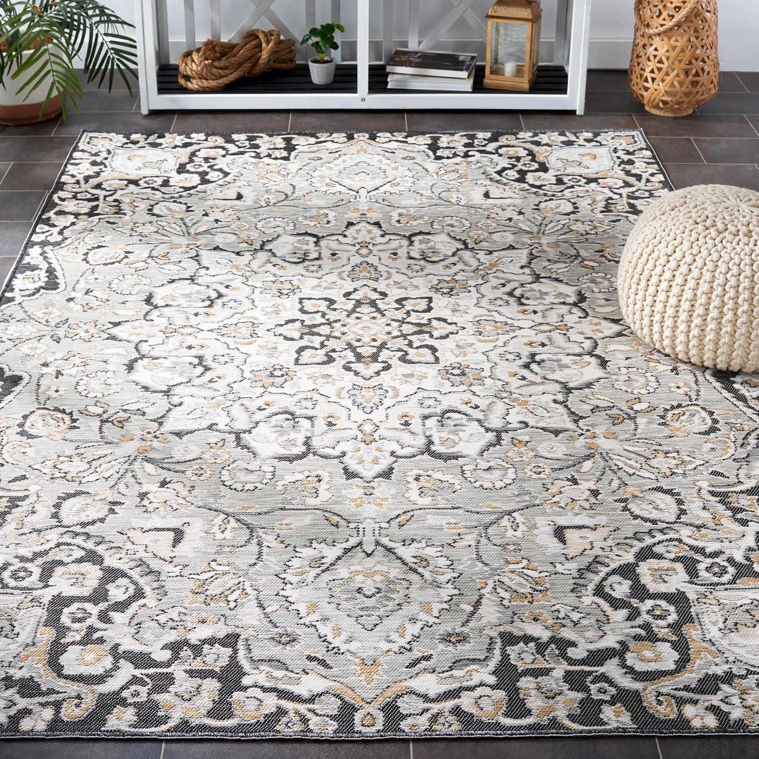 image:imageSAFAVIEH Washable Rug Outdoor Sunrise Collection 8 x 10 Grey amp Beige Black NonShedding amp Easy to Clean Ideal for Patio Backyard Mudroom SUN696FGreyBeige Black