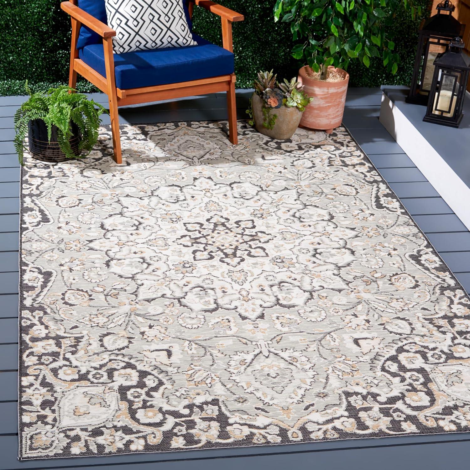 image:imageSAFAVIEH Washable Rug Outdoor Sunrise Collection 8 x 10 Grey amp Beige Black NonShedding amp Easy to Clean Ideal for Patio Backyard Mudroom SUN696FGreyBeige Black