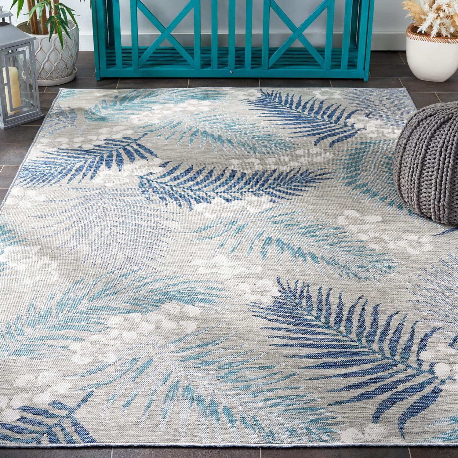 image:imageSAFAVIEH Washable Rug Outdoor Sunrise Collection 8 x 10 Ivory amp Blue Gold NonShedding amp Easy to Clean Ideal for Patio Backyard Mudroom SUN675AGreyBlue Ivory
