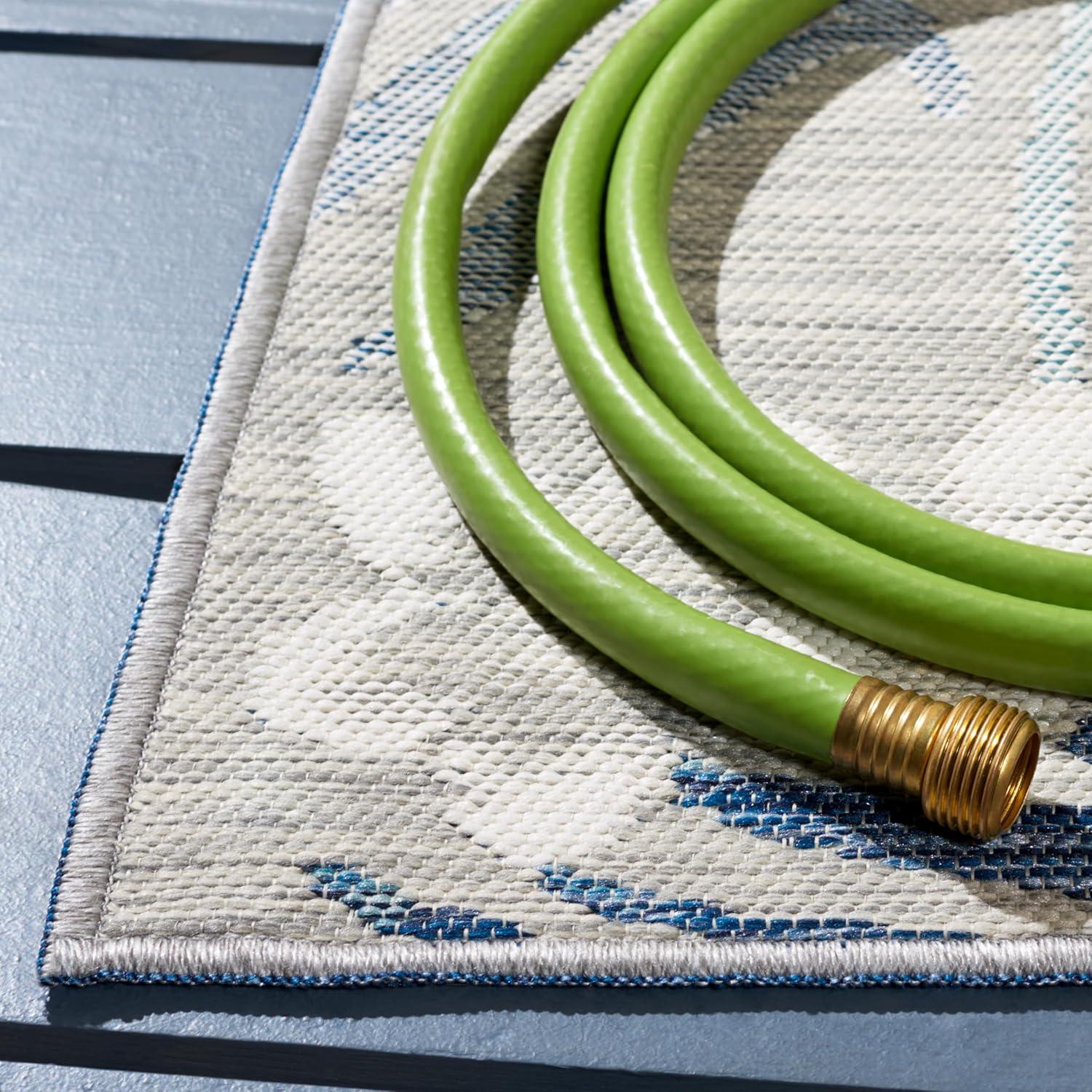 image:imageSAFAVIEH Washable Rug Outdoor Sunrise Collection 8 x 10 Ivory amp Blue Gold NonShedding amp Easy to Clean Ideal for Patio Backyard Mudroom SUN675AGreyBlue Ivory