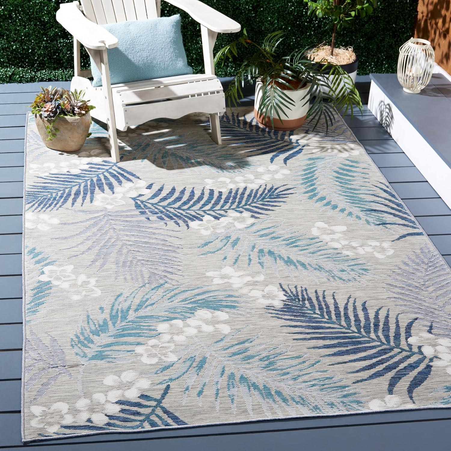 image:imageSAFAVIEH Washable Rug Outdoor Sunrise Collection 8 x 10 Ivory amp Blue Gold NonShedding amp Easy to Clean Ideal for Patio Backyard Mudroom SUN675AGreyBlue Ivory