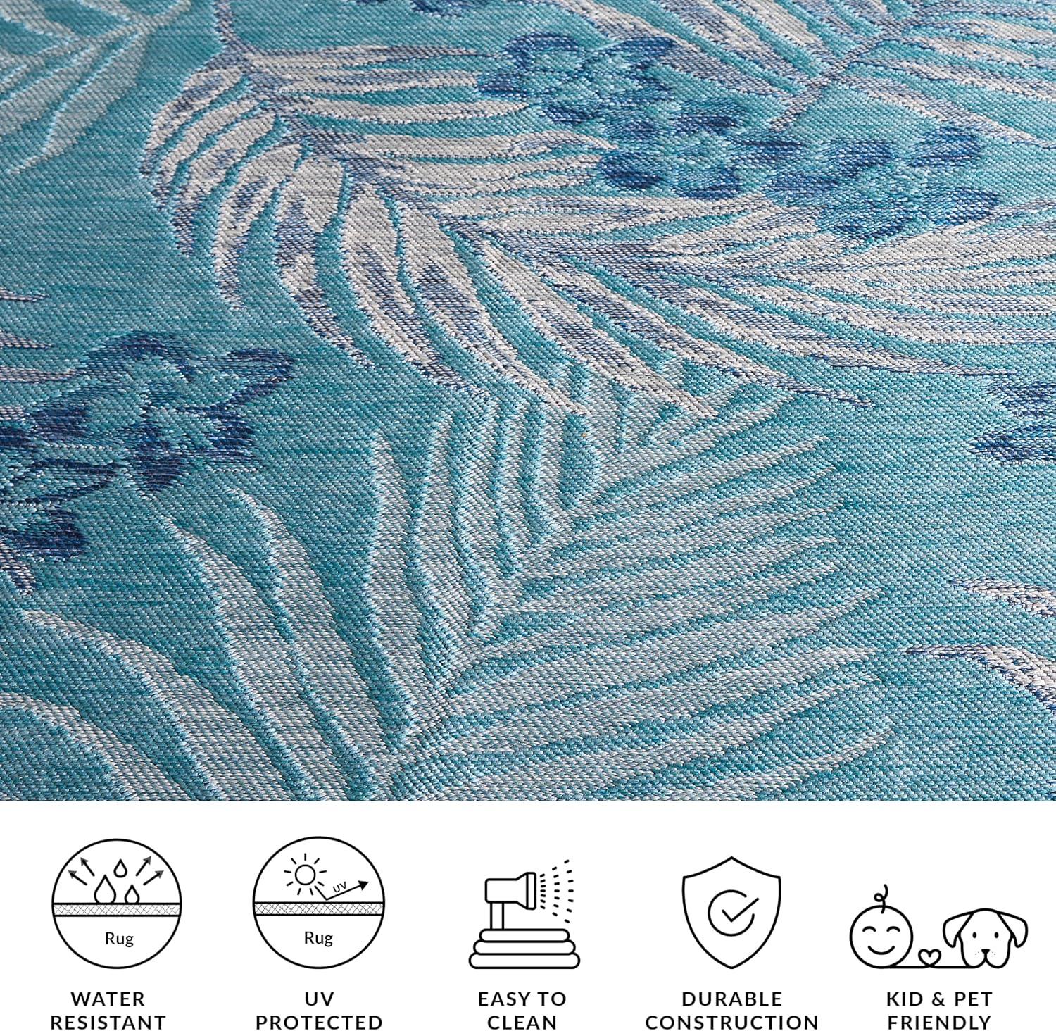 image:imageSAFAVIEH Washable Rug Outdoor Sunrise Collection 8 x 10 Ivory amp Blue Gold NonShedding amp Easy to Clean Ideal for Patio Backyard Mudroom SUN675AGreyBlue Ivory