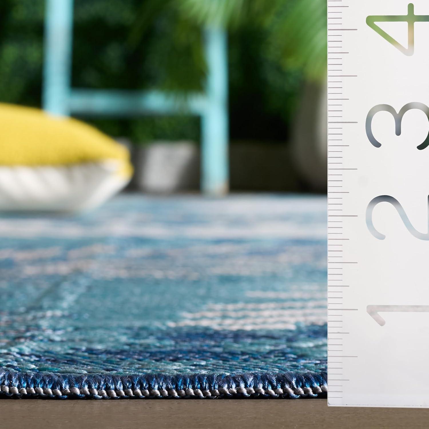 image:imageSAFAVIEH Washable Rug Outdoor Sunrise Collection 8 x 10 Ivory amp Blue Gold NonShedding amp Easy to Clean Ideal for Patio Backyard Mudroom SUN675AGreyBlue Ivory