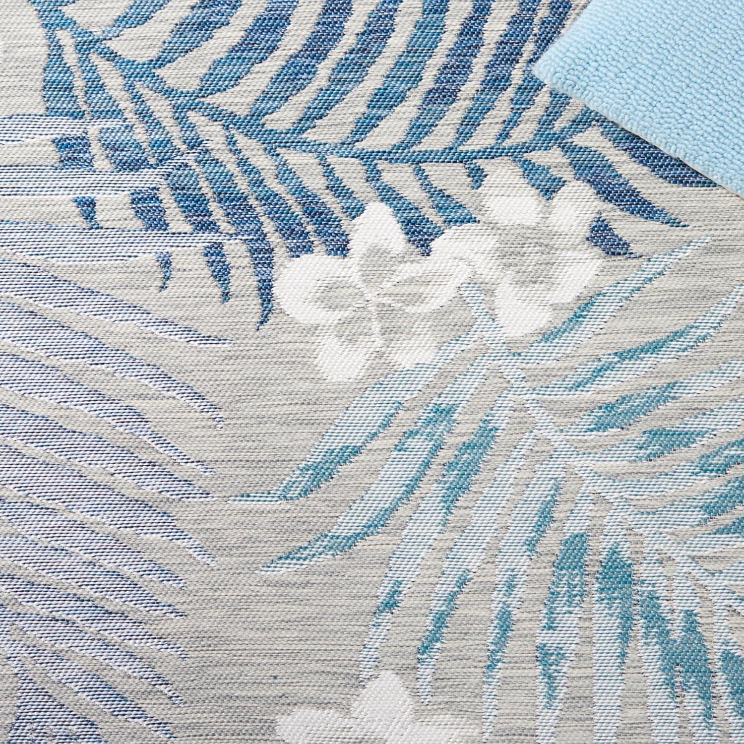 image:imageSAFAVIEH Washable Rug Outdoor Sunrise Collection 8 x 10 Ivory amp Blue Gold NonShedding amp Easy to Clean Ideal for Patio Backyard Mudroom SUN675AGreyBlue Ivory