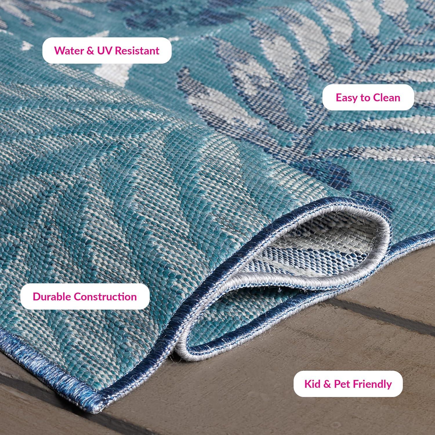 image:imageSAFAVIEH Washable Rug Outdoor Sunrise Collection 8 x 10 Ivory amp Blue Gold NonShedding amp Easy to Clean Ideal for Patio Backyard Mudroom SUN675AGreyBlue Ivory