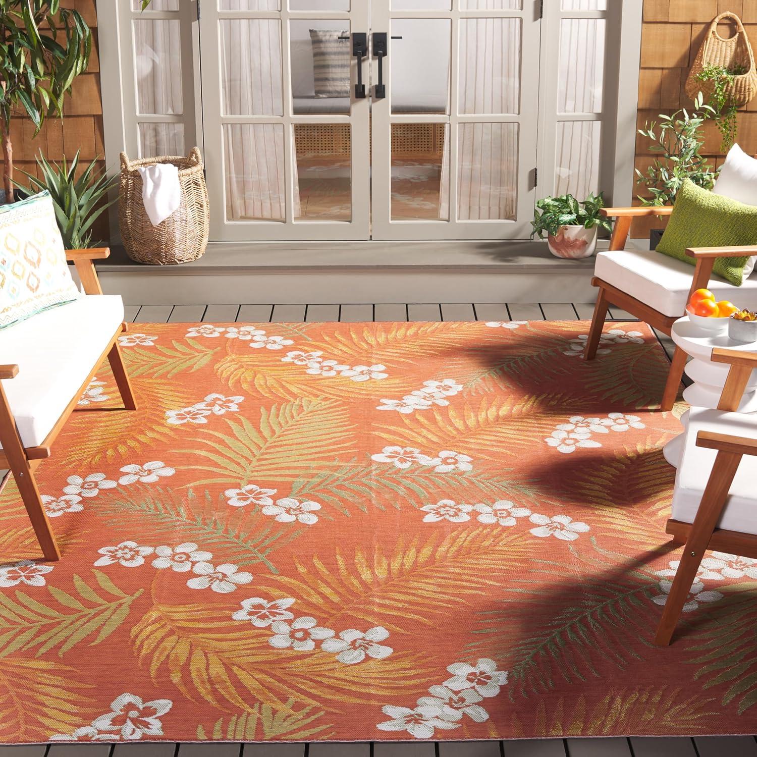 image:imageSAFAVIEH Washable Rug Outdoor Sunrise Collection 8 x 10 Ivory amp Blue Gold NonShedding amp Easy to Clean Ideal for Patio Backyard Mudroom SUN675AIvoryRust Sage